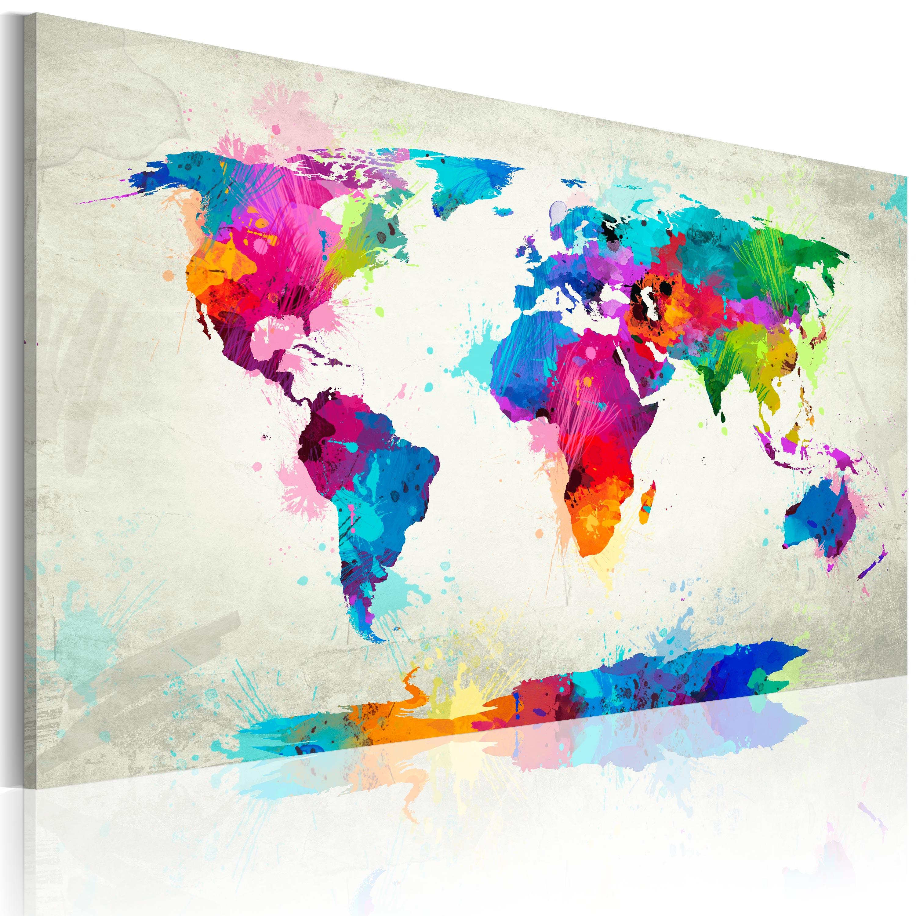 Billede - Map of the world - an explosion of colors - 120 x 80 cm - Standard billede
