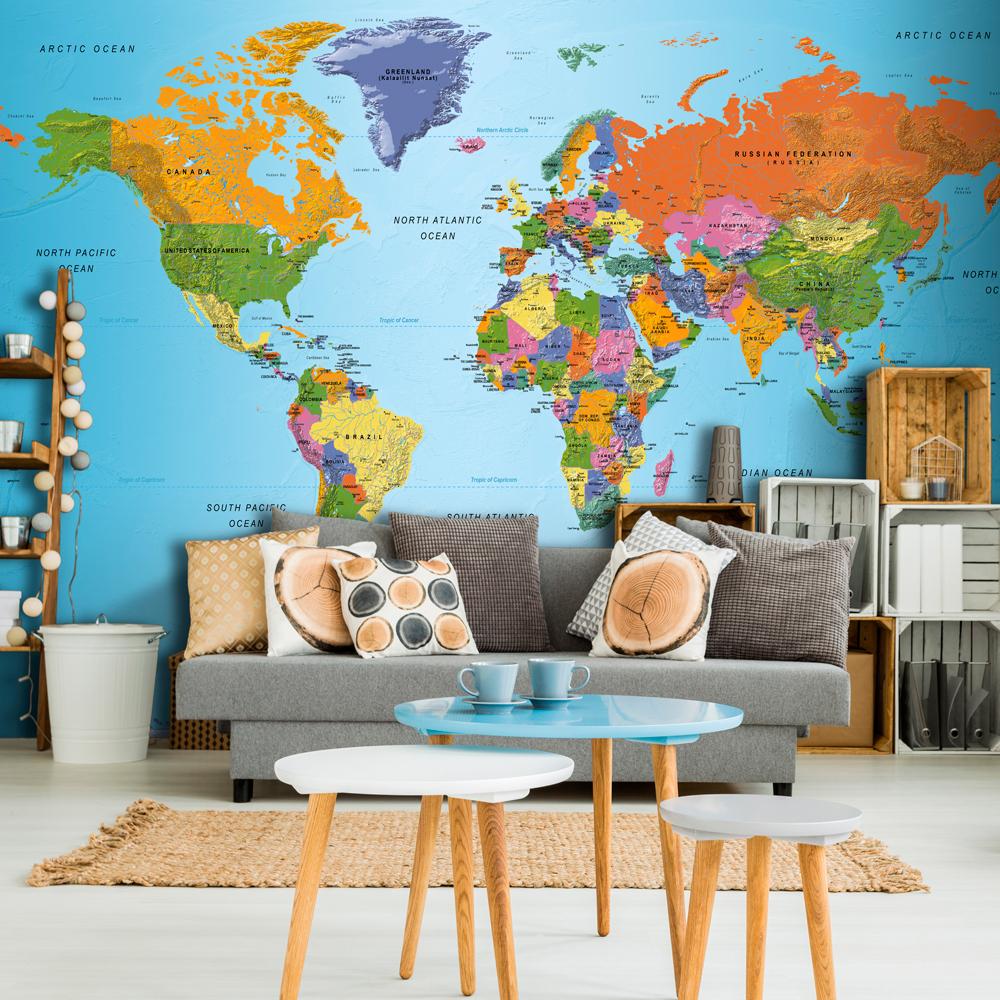 Fototapet - World Map: Colourful Geography - 150 x 105 cm - Standard billede