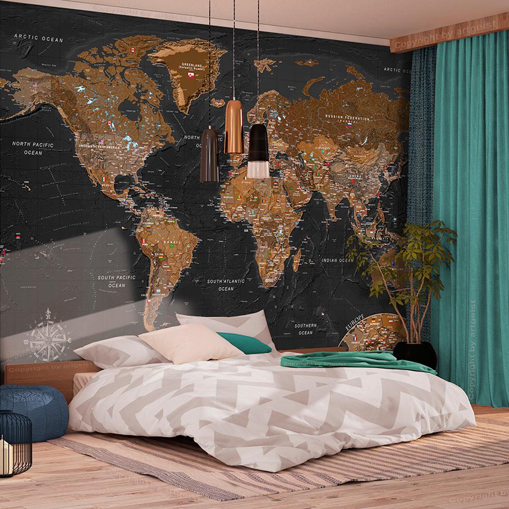 Fototapet - World: Stylish Map - 196 x 140 cm - Selvklæbende billede