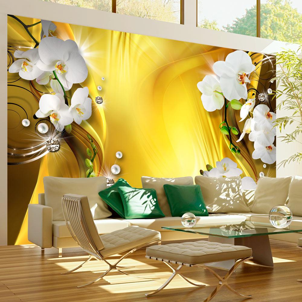 Fototapet - Orchid in Gold - 250 x 175 cm - Standard billede
