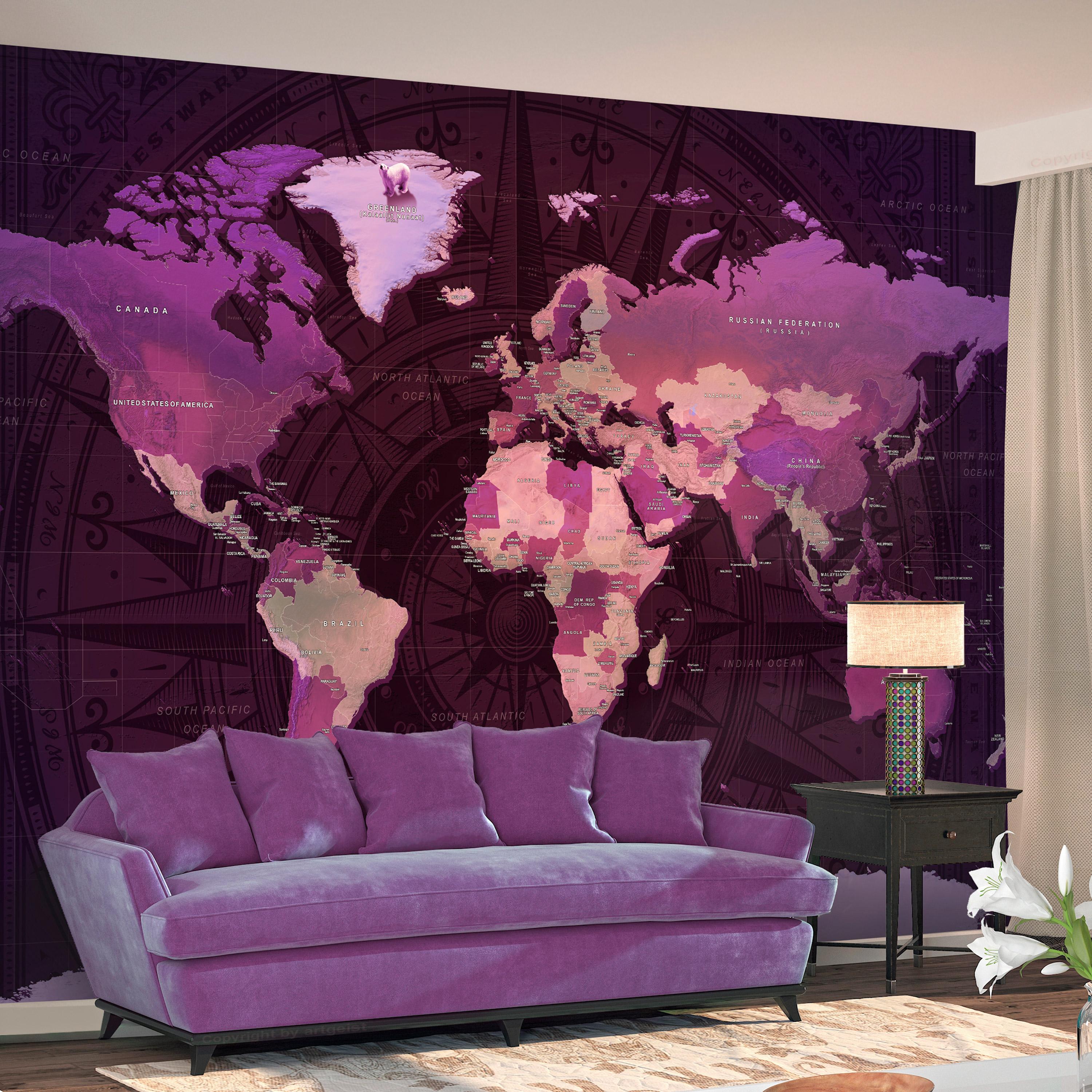 Fototapet - Purple World Map - 98 x 70 cm - Selvklæbende billede