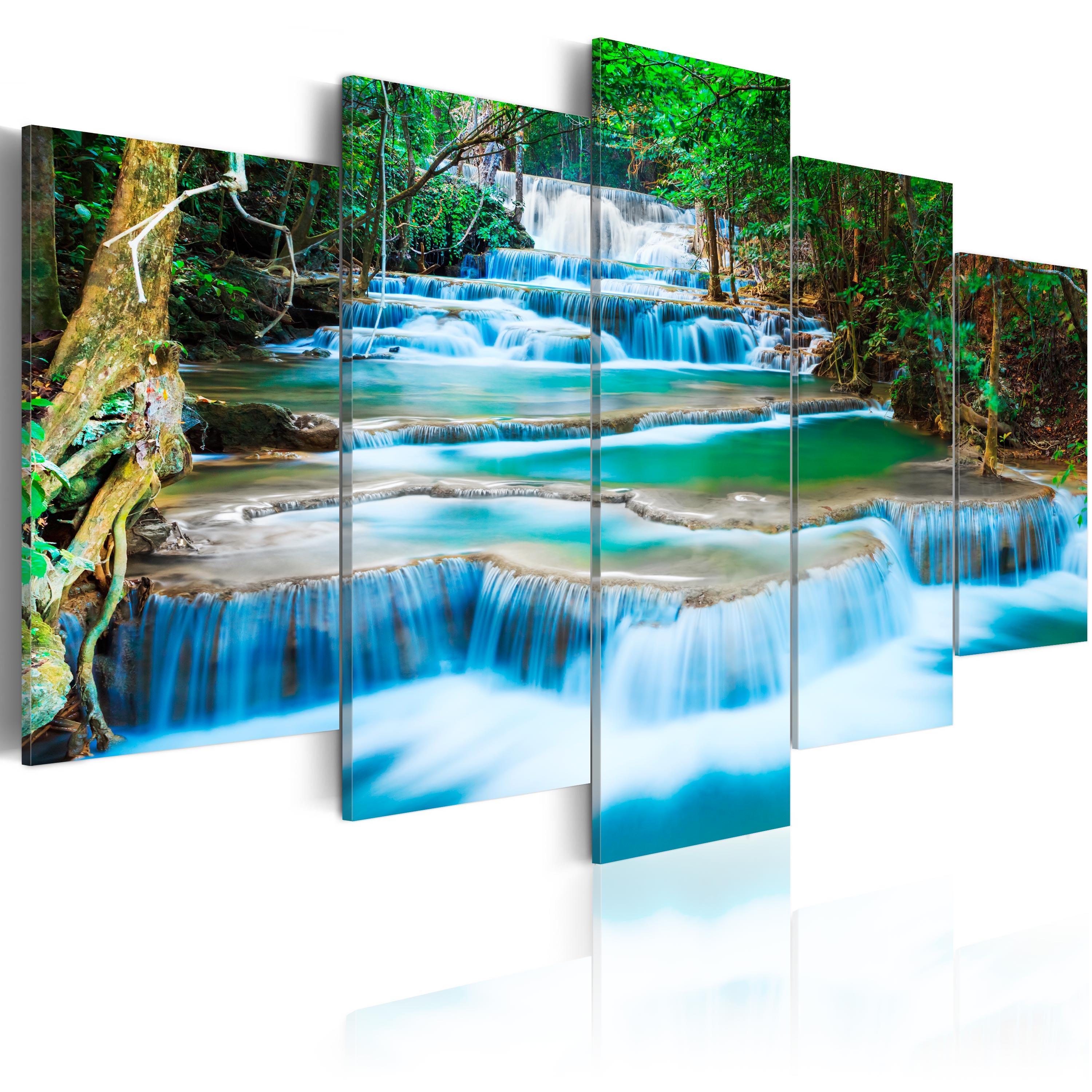 Billede - Blue Waterfall in Kanchanaburi, Thailand - 225 x 112.5 cm - Premium Print billede