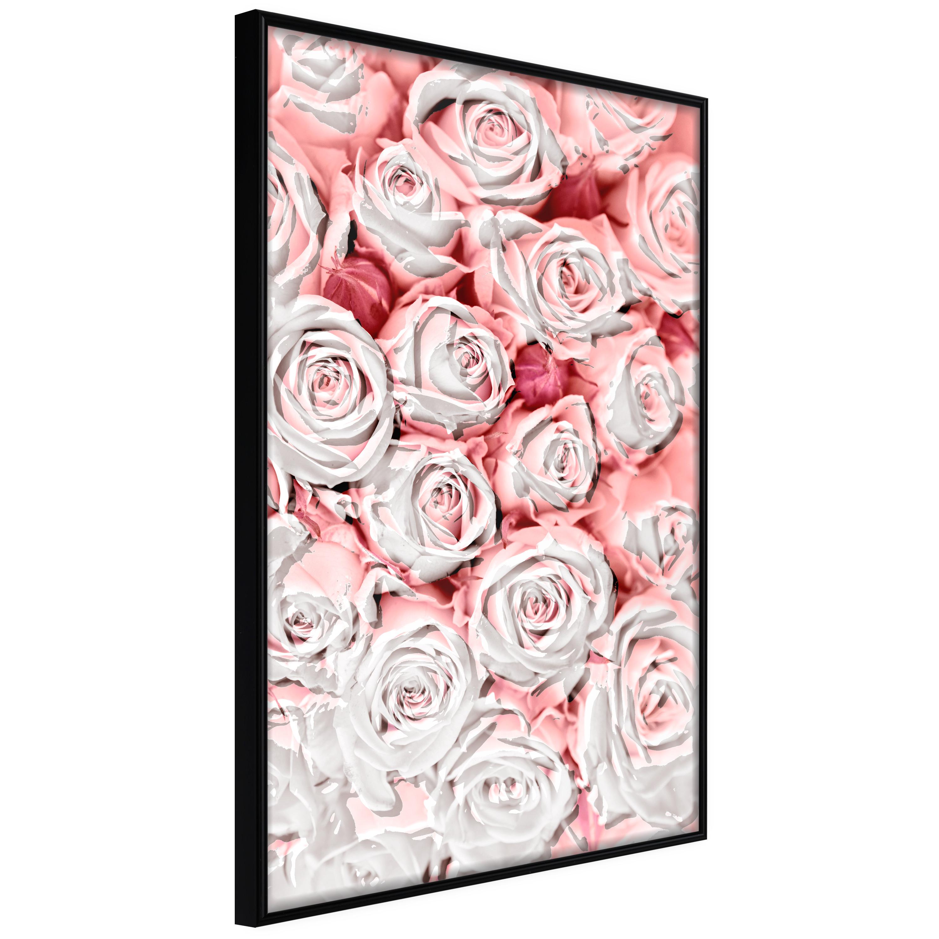 Plakat - White Roses - 30 x 45 cm - Sort ramme billede