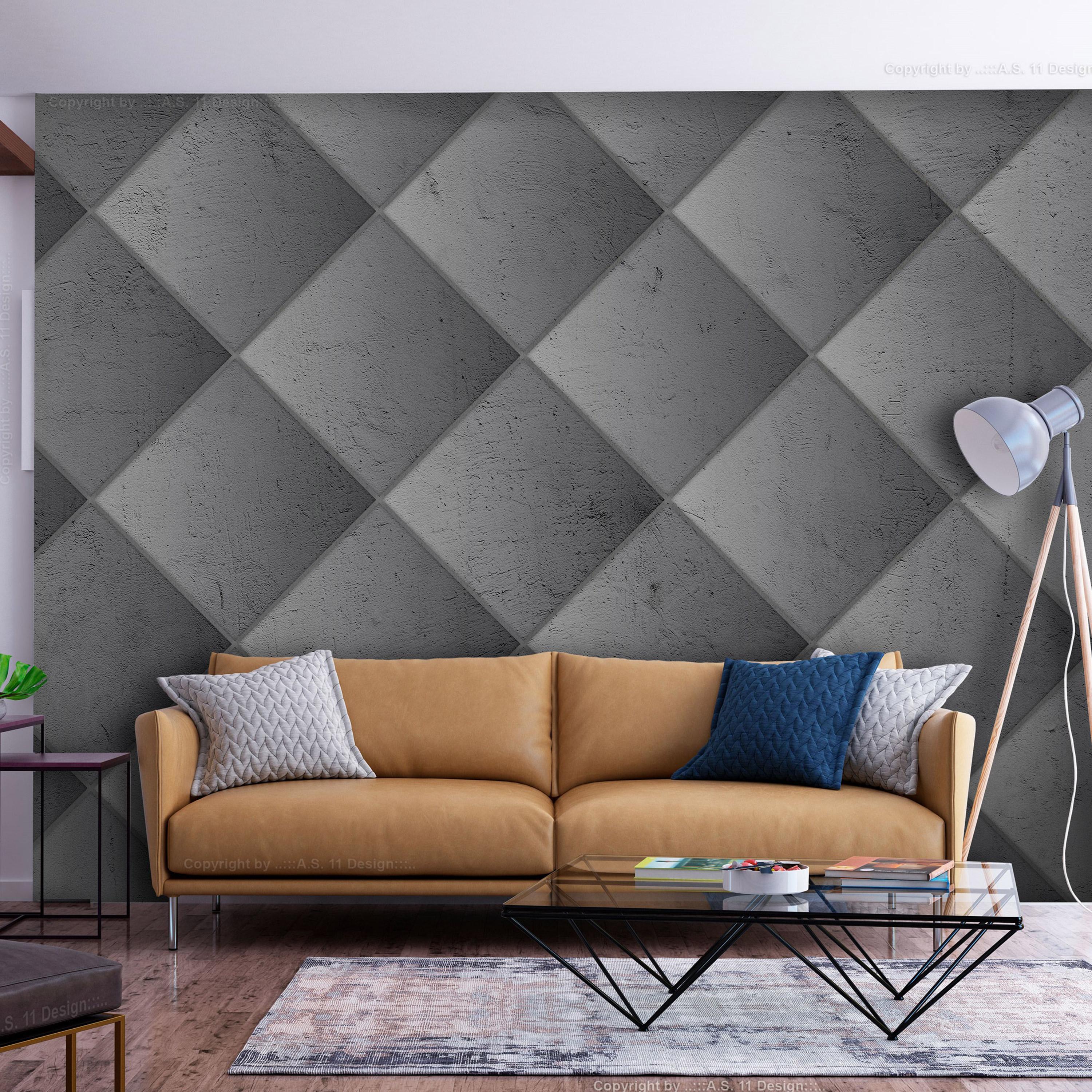 Fototapet Grå Symmetri - geometrisk betonmønster med lyse fuger - 100 x 70 cm - Standard billede