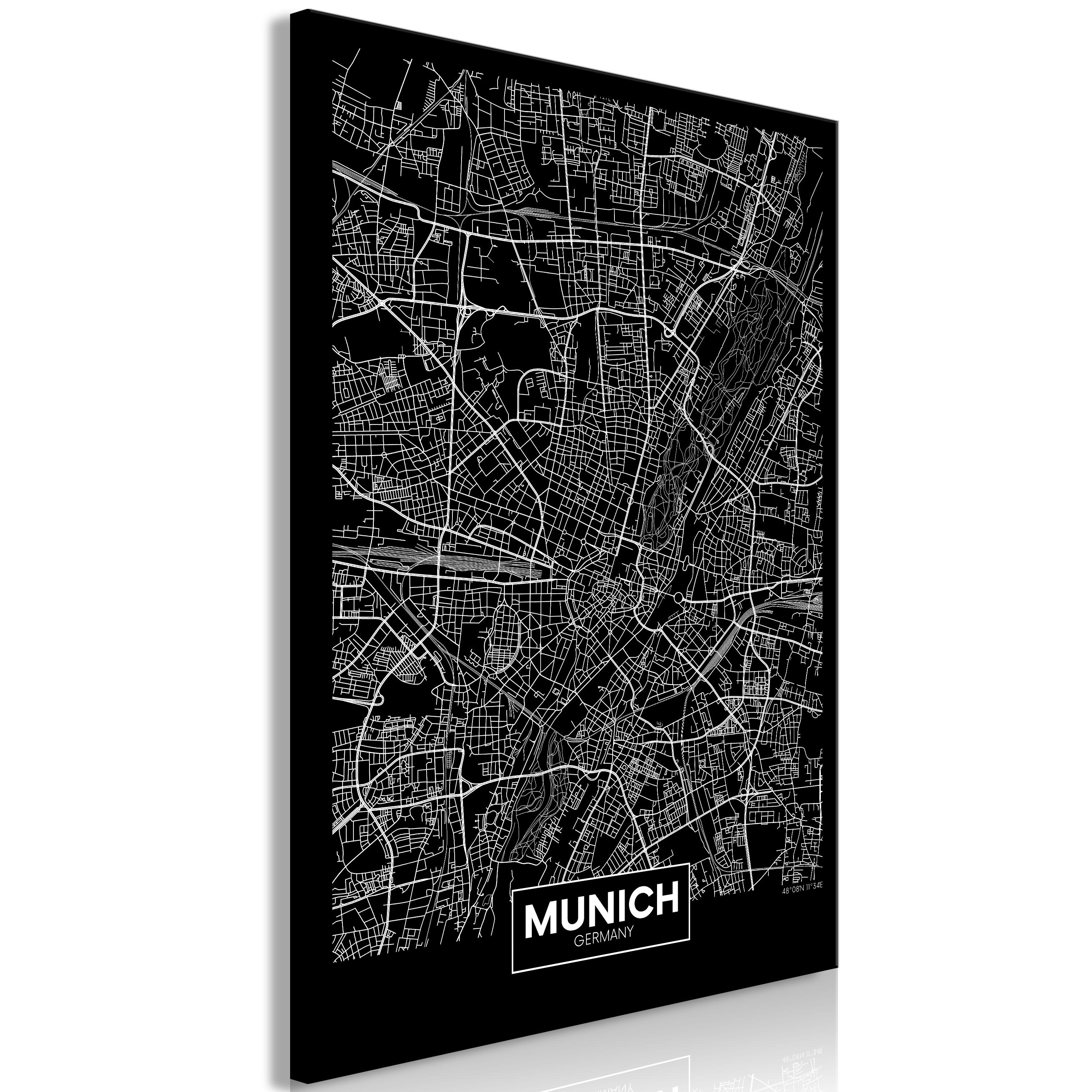 Billede - Dark Map of Munich (1 Part) Vertical - 40 x 60 cm - Premium Print billede