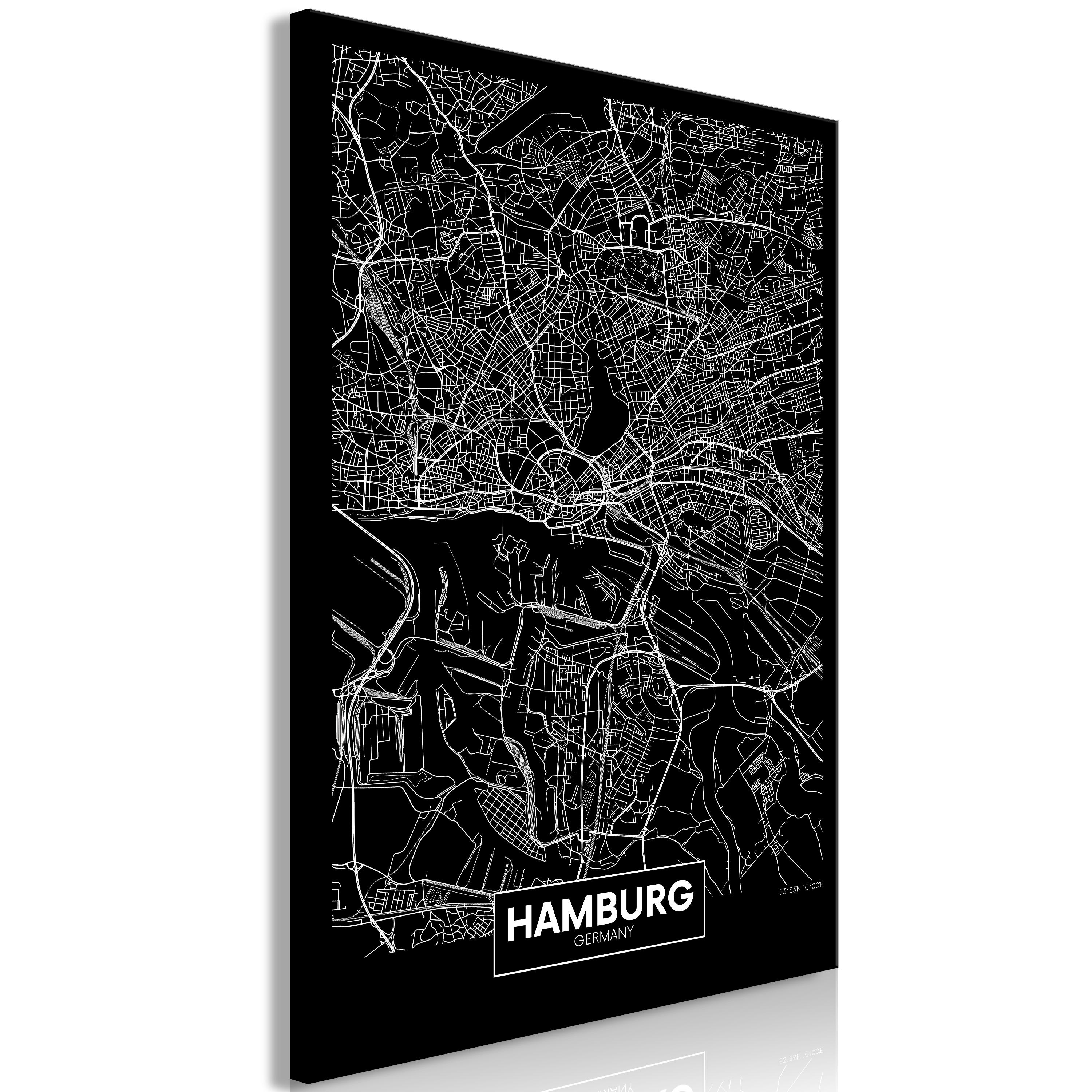 Billede - Dark Map of Hamburg (1 Part) Vertical - 60 x 90 cm - Premium Print billede