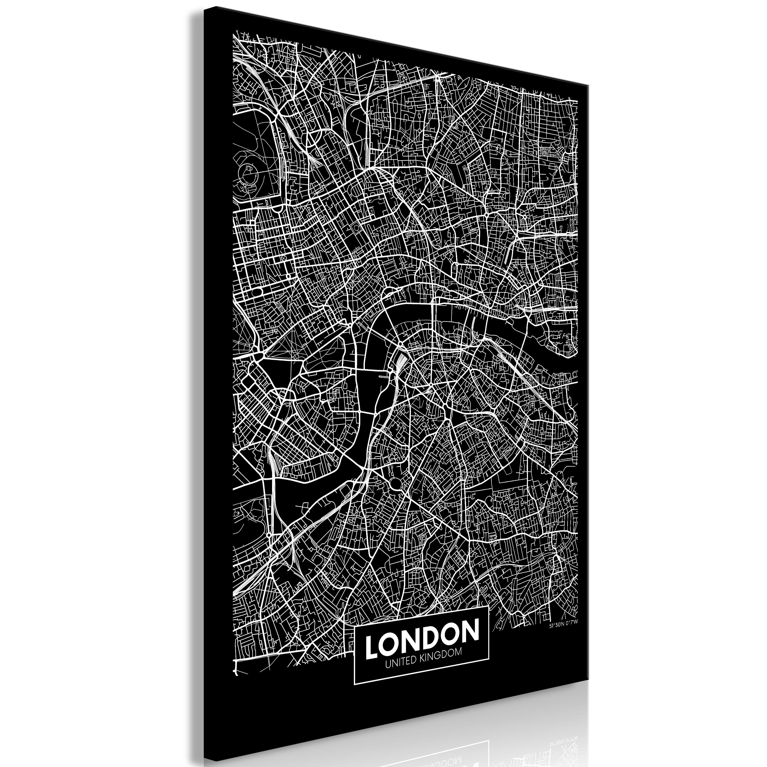 Billede - Dark Map of London (1 Part) Vertical - 40 x 60 cm - Premium Print billede