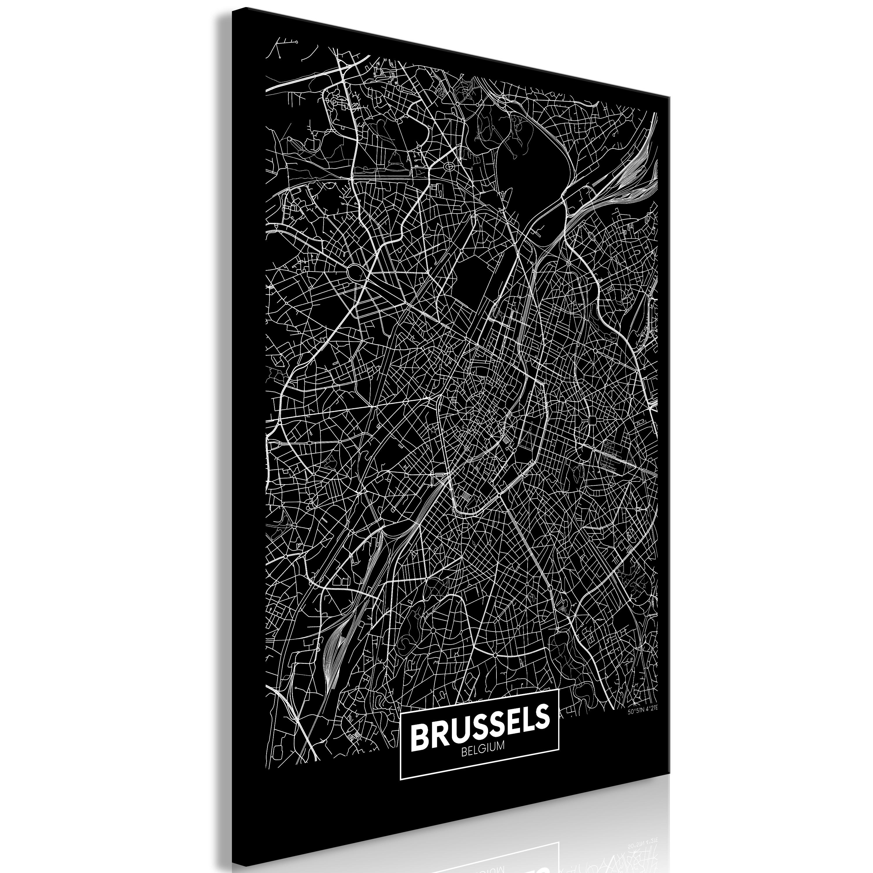 Billede - Dark Map of Brussels (1 Part) Vertical - 40 x 60 cm - Premium Print billede