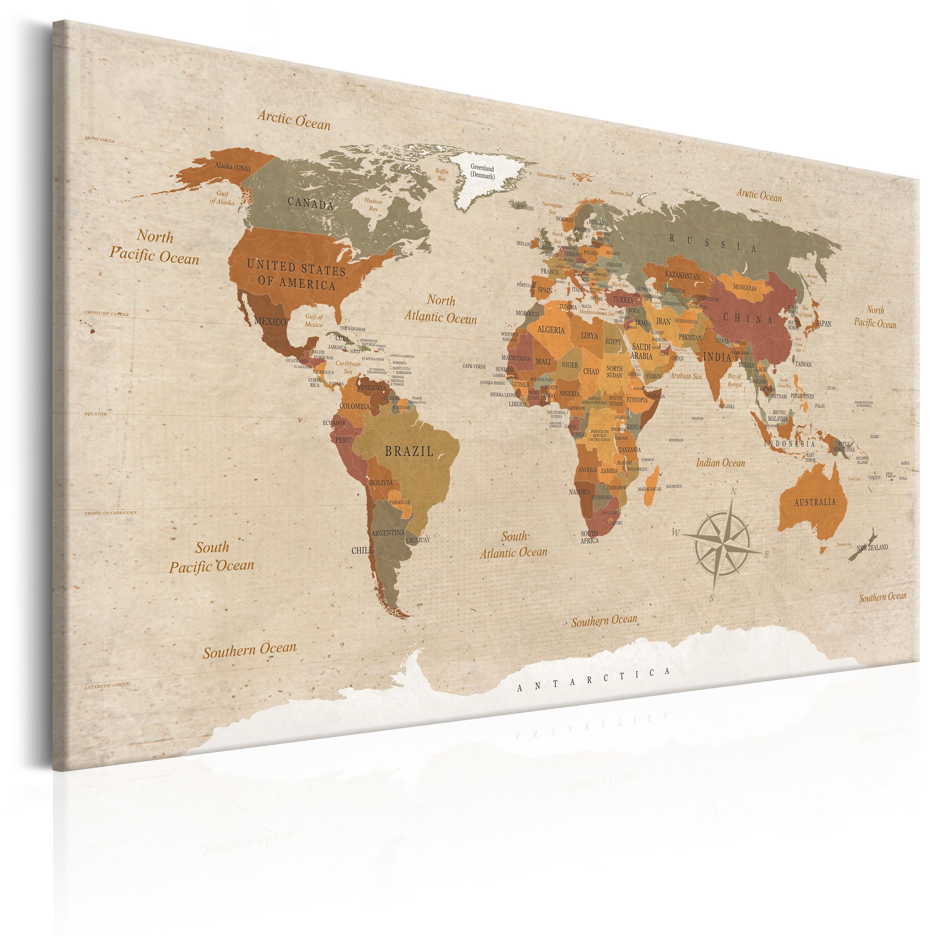 Billede - World Map: Beige Chic - 30 x 20 cm - Premium Print billede