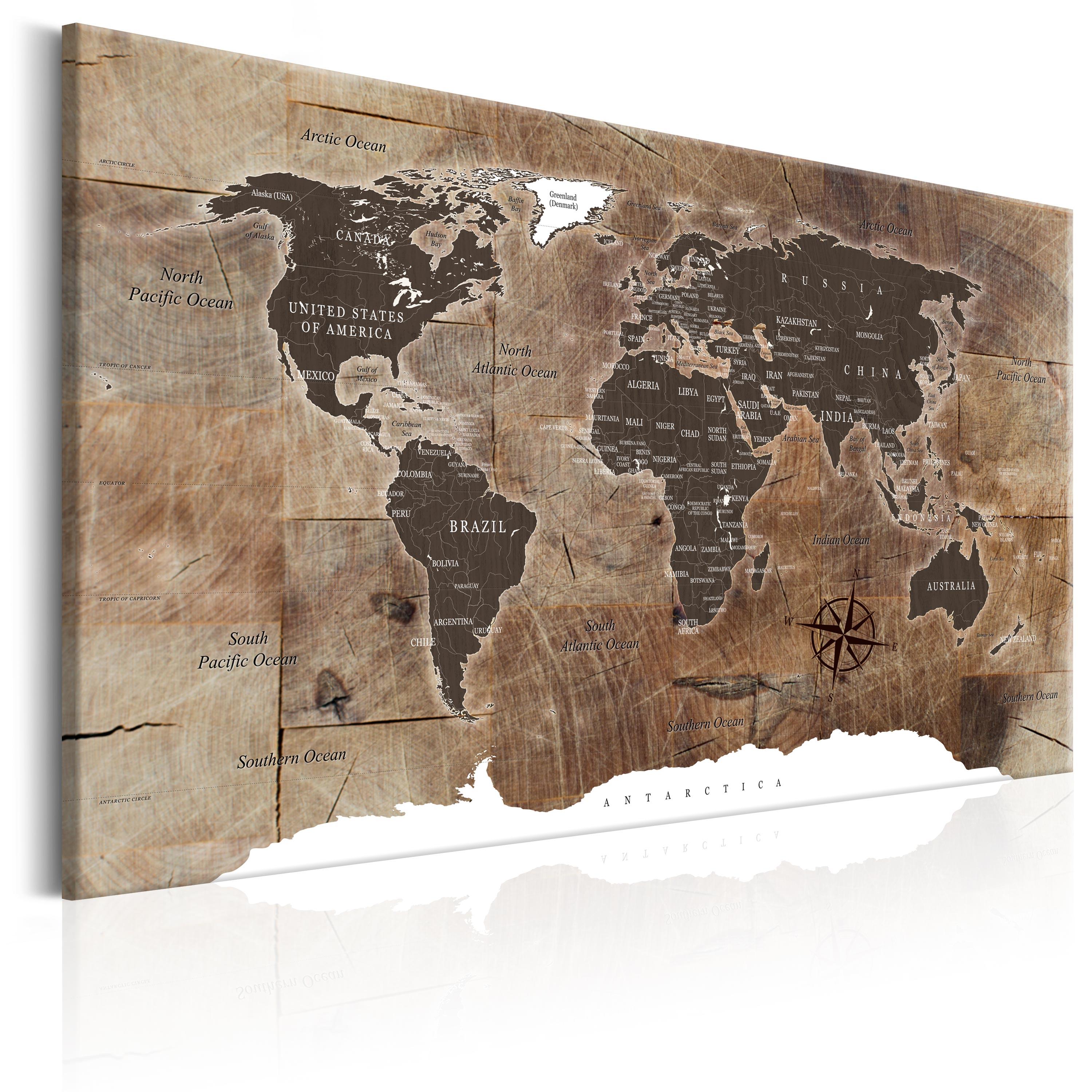 Billede - World Map: Wooden Mosaic - 90 x 60 cm - Standard billede