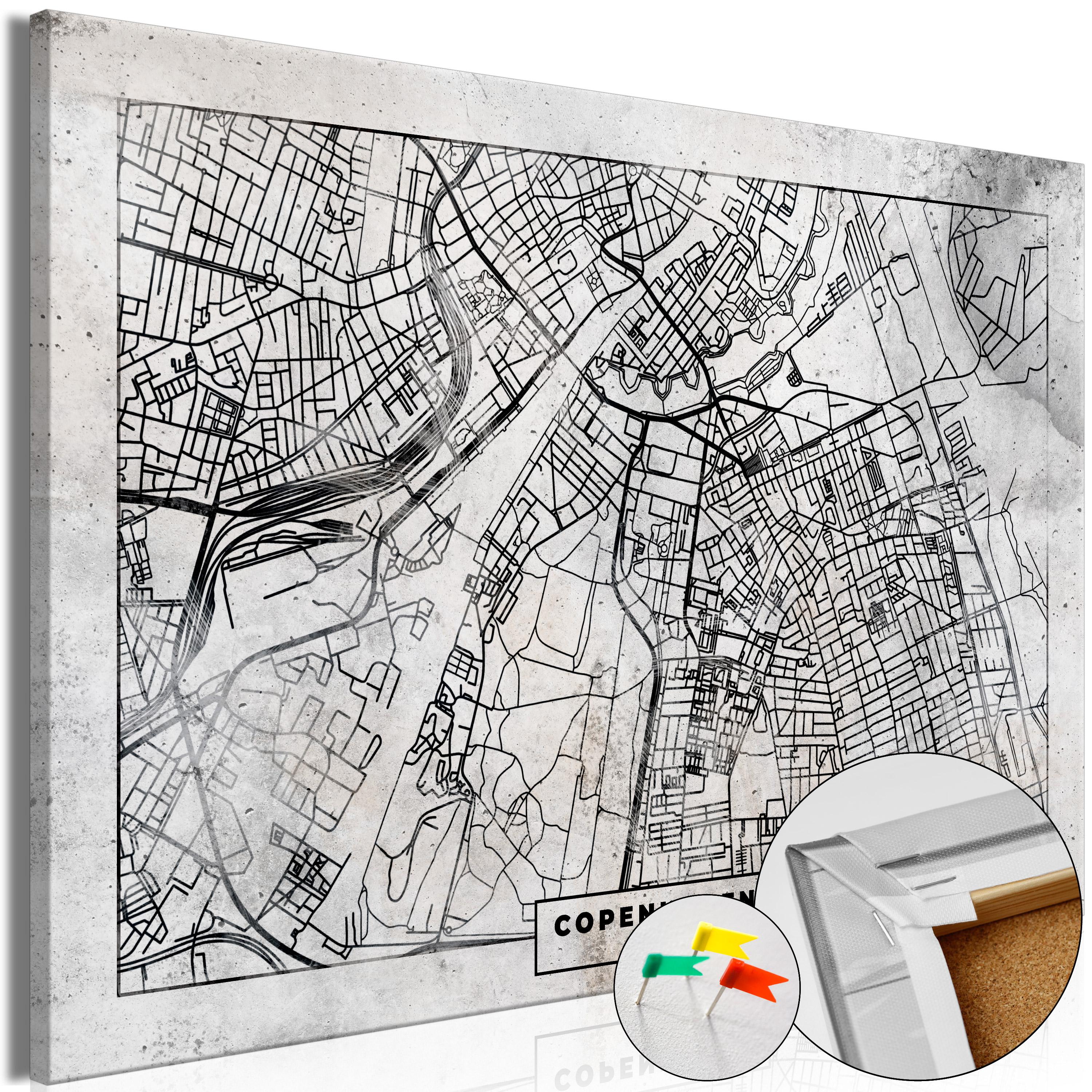 Billede på kork - København Plan verdenskort opslagstavle - 60 x 40 cm
