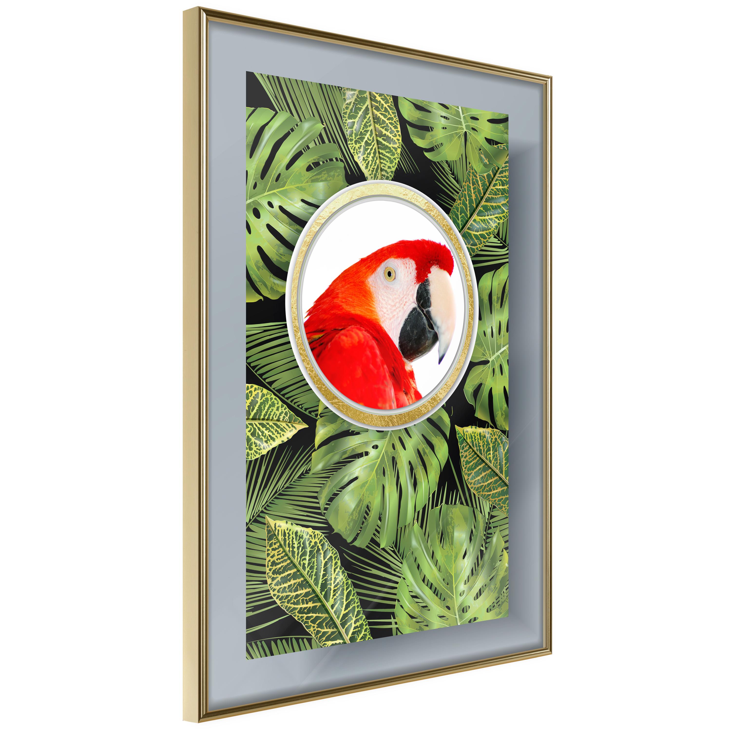 Plakat - Parrot In The Jungle - 20 x 30 cm - Guldramme billede