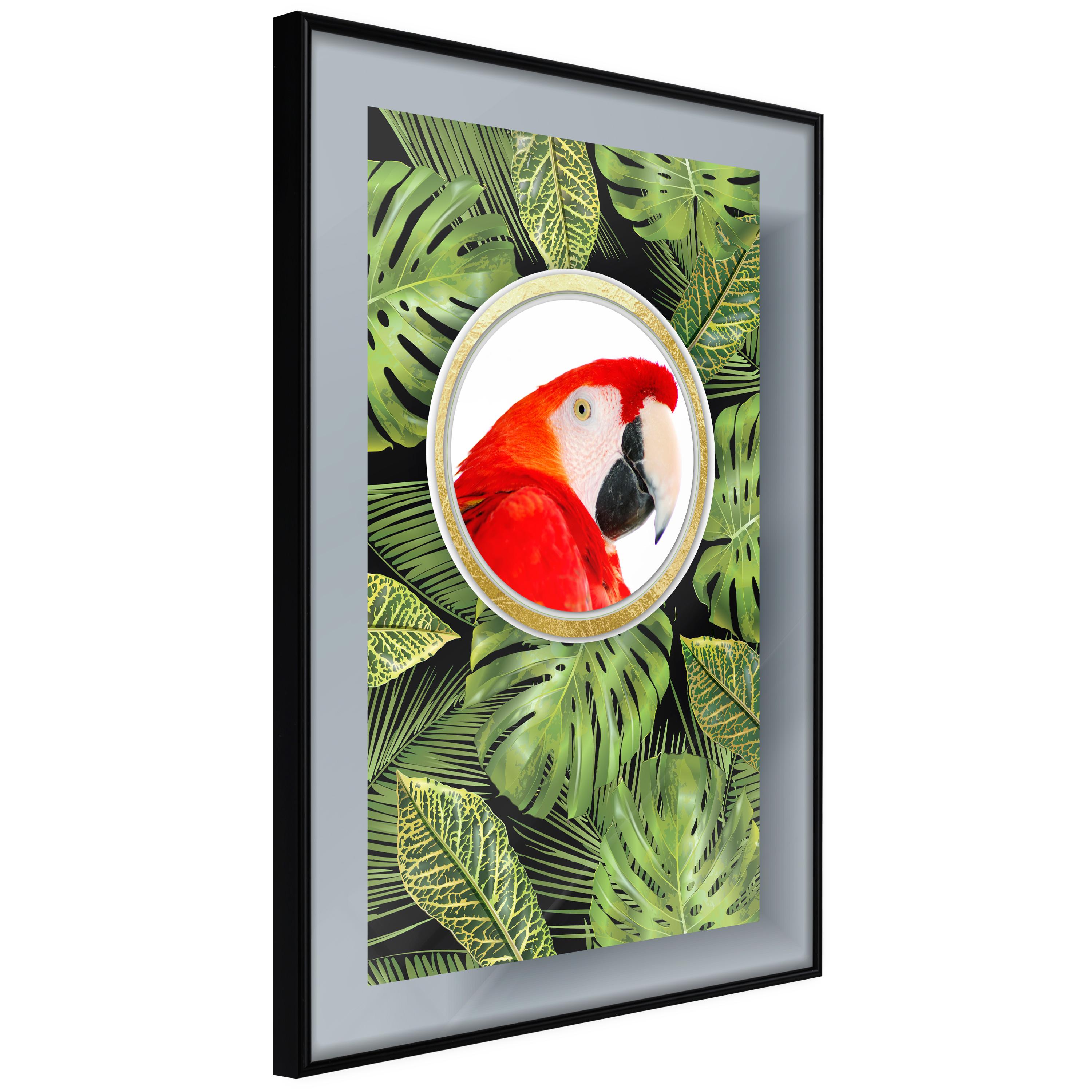 Plakat - Parrot In The Jungle - 40 x 60 cm - Sort ramme billede