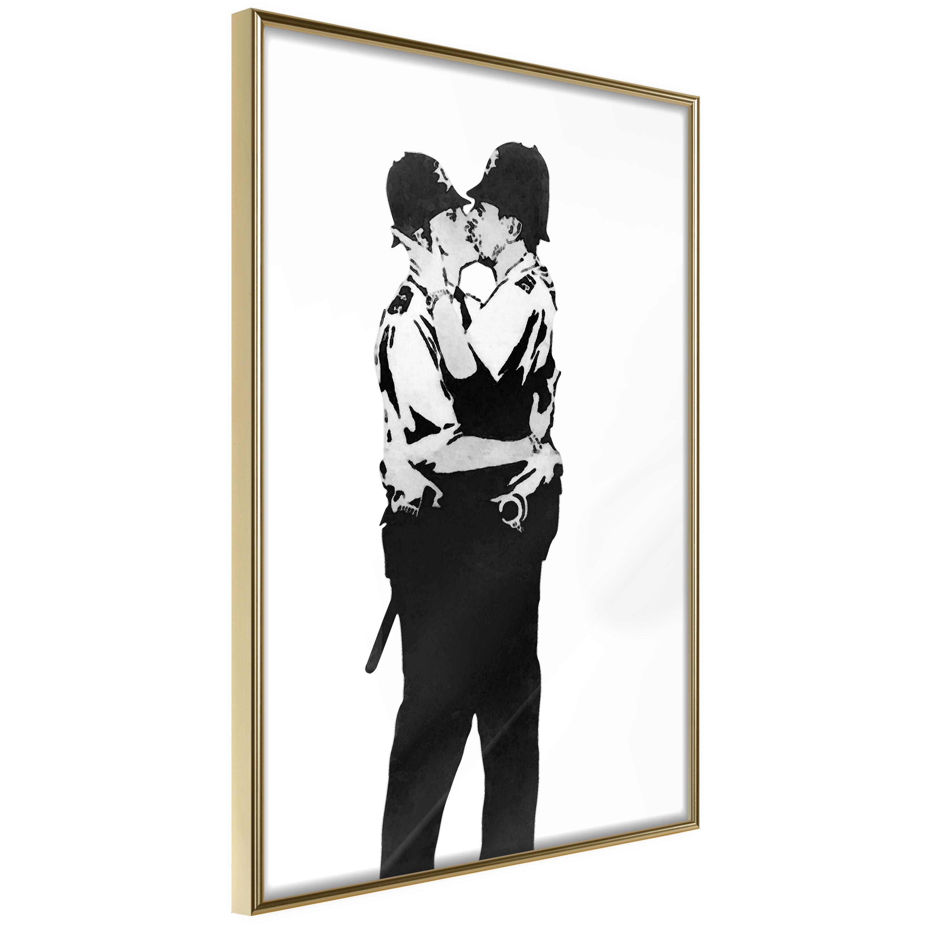 Plakat - Kissing Coppers - 30 x 45 cm - Guldramme billede