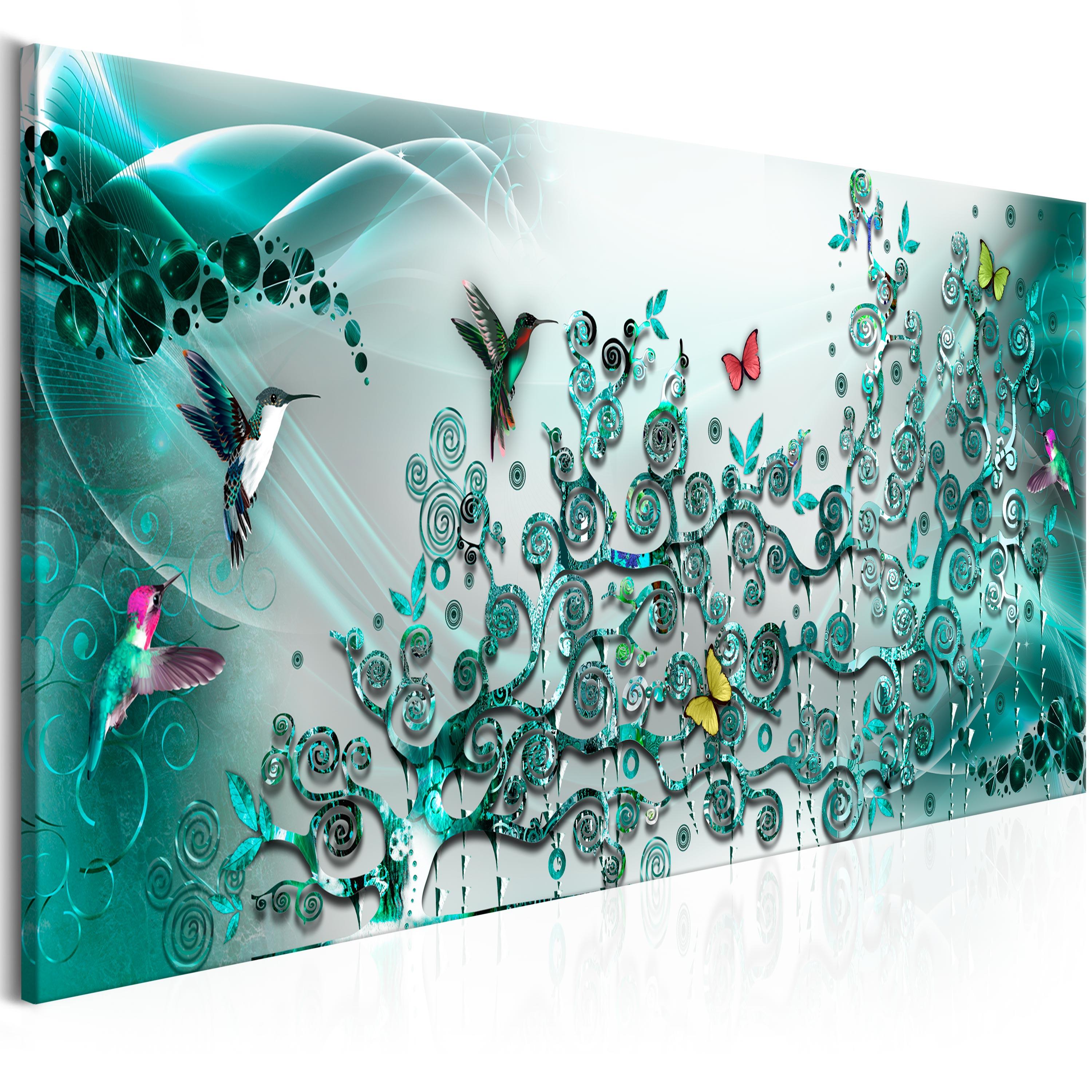 Billede - Hummingbirds Dance (1 Part) Turquoise Narrow - 150 x 50 cm - Premium Print billede
