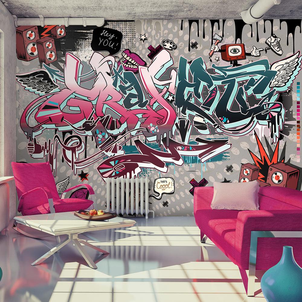 Fototapet - Graffiti: hey You! - 200 x 140 cm - Premium billede