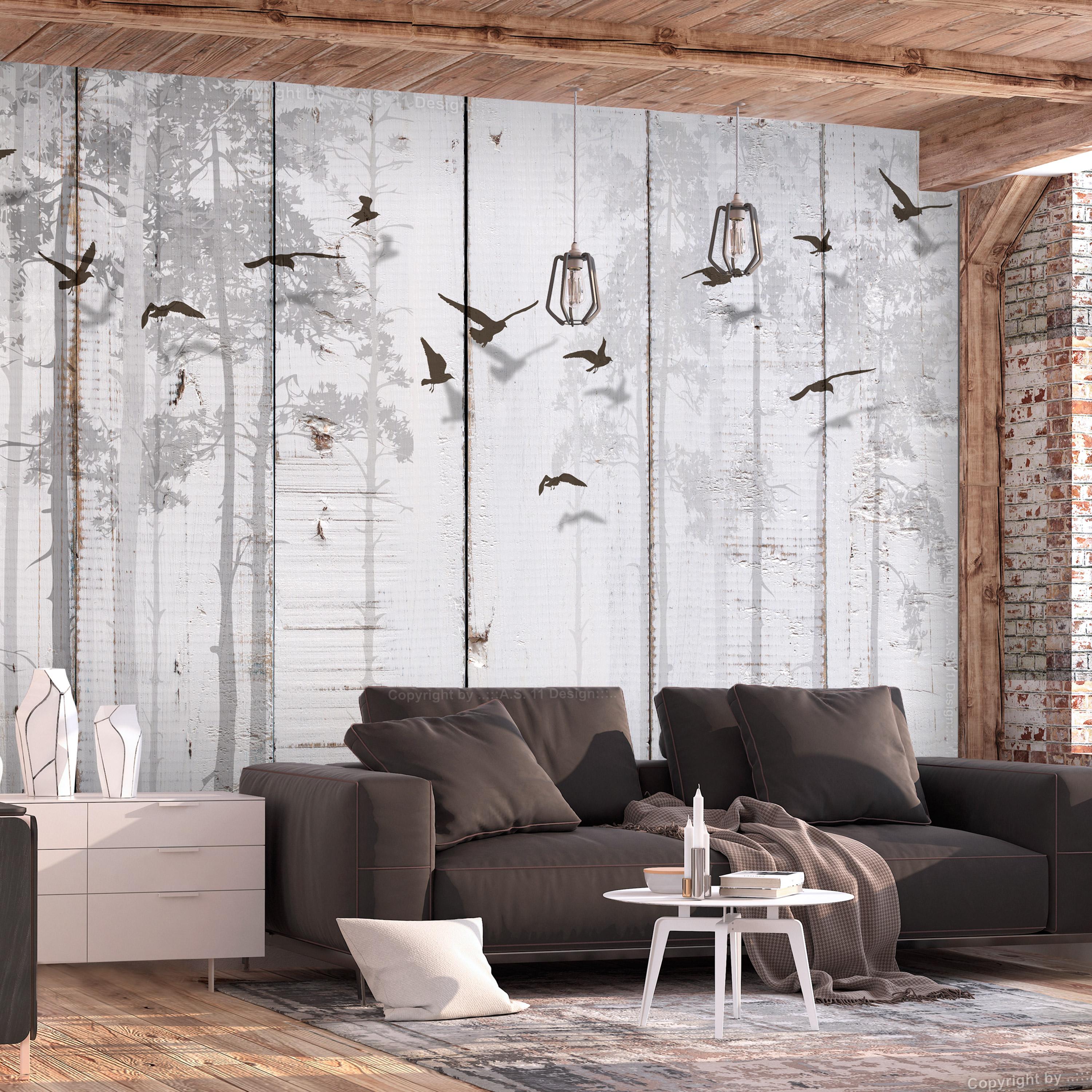 Fototapet - Birds on Boards - 200 x 140 cm - Premium billede