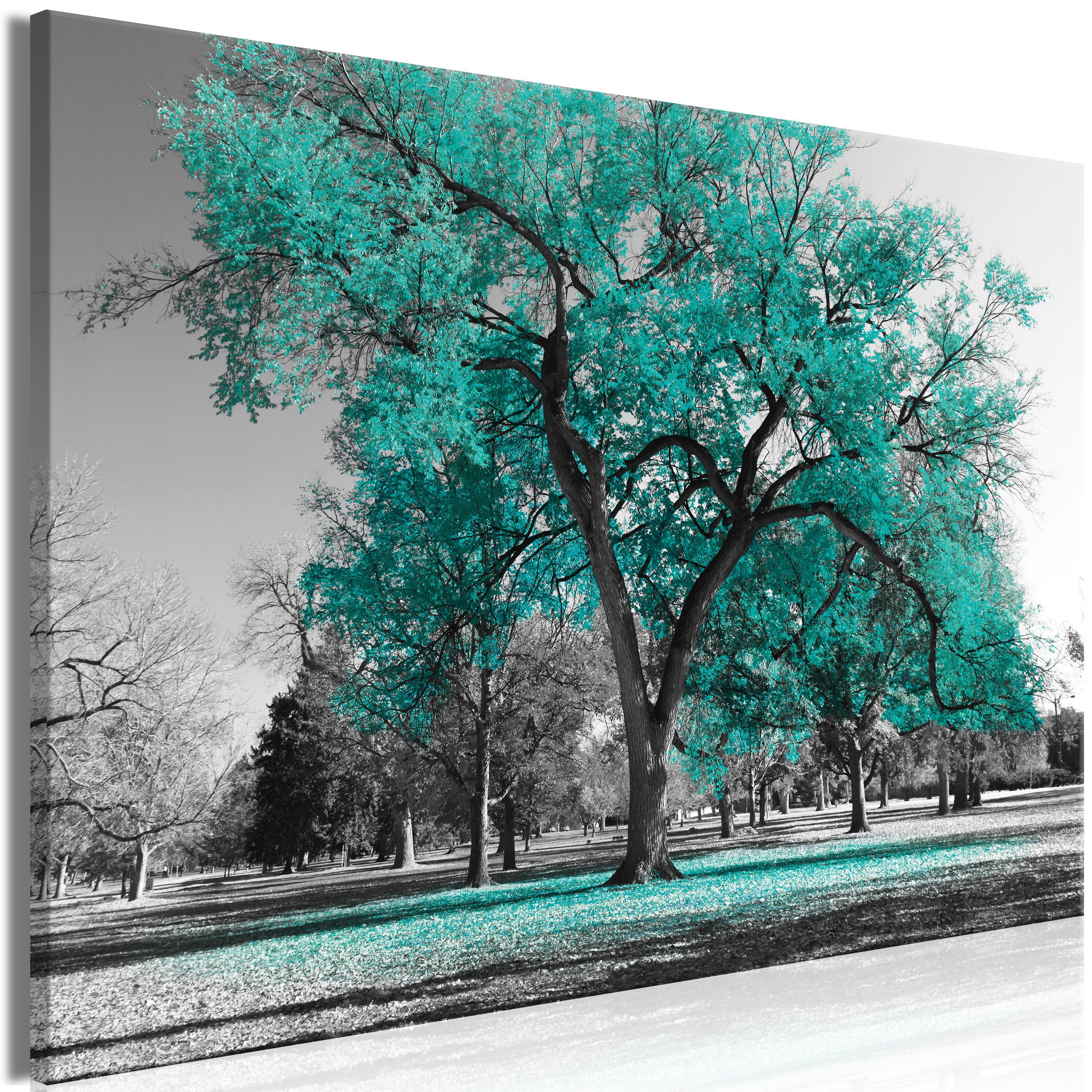Billede - Autumn in the Park (1 Part) Wide Turquoise - 60 x 40 cm - Premium Print billede