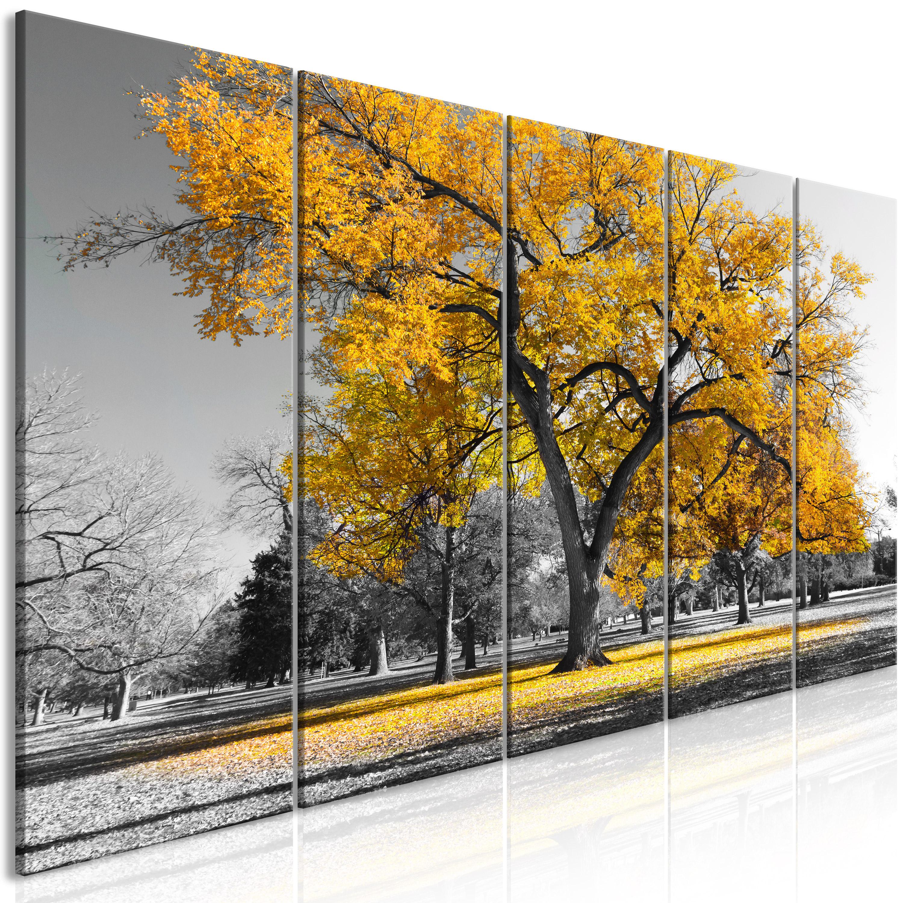 Billede - Autumn in the Park (5 dele) Narrow Gold - 225 x 90 cm - Premium Print billede