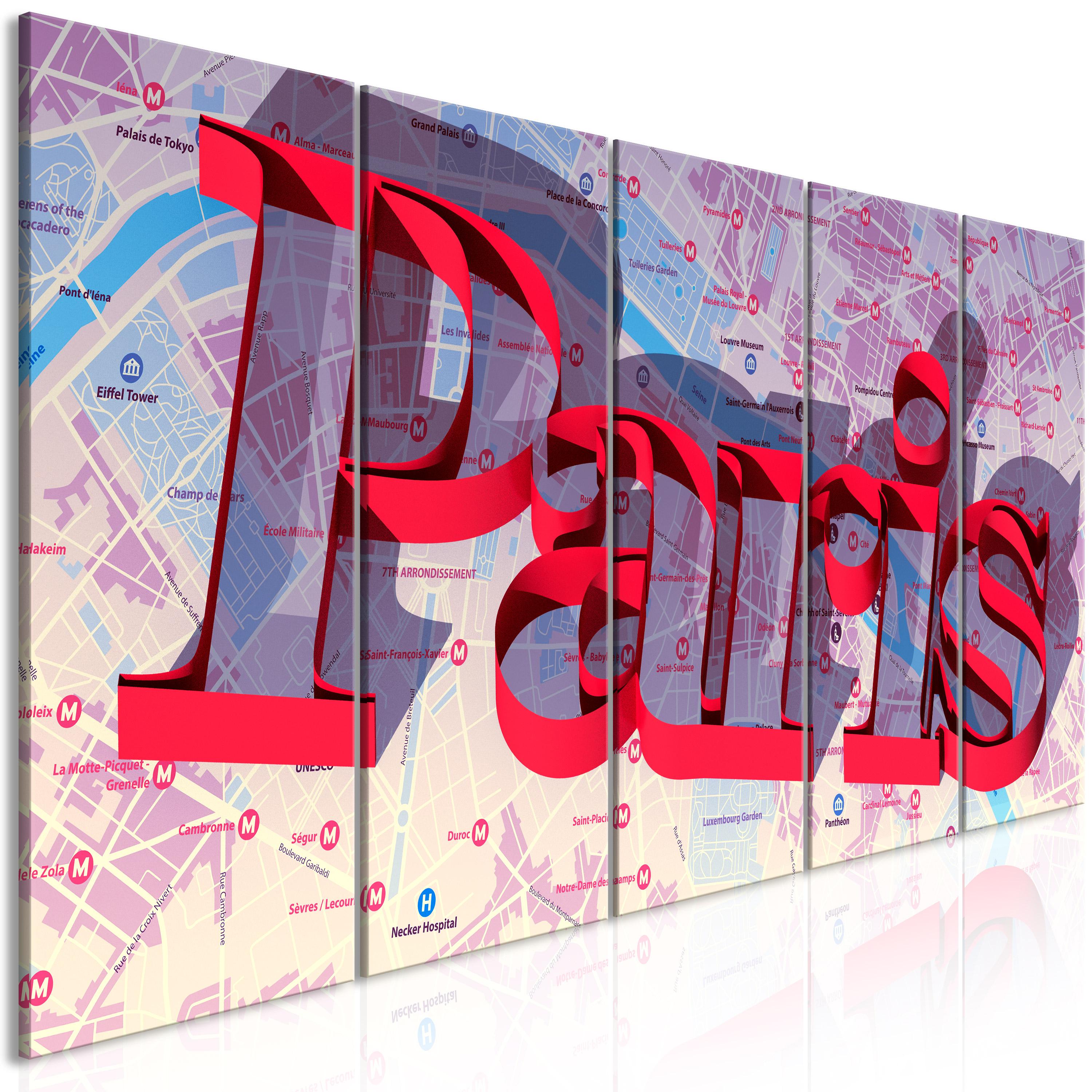 Billede - Red Paris (5 dele) Narrow - 225 x 90 cm - Premium Print billede