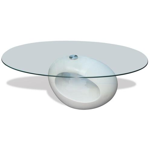 Sofabord med oval bordplade i glas højglans hvid