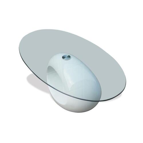 Sofabord med oval bordplade i glas højglans hvid
