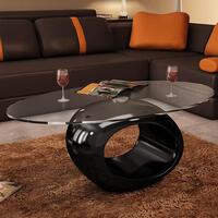Sofabord med oval bordplade i glas højglans sort