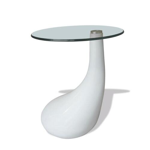 Sofabord med rund bordplade i glas højglans hvid
