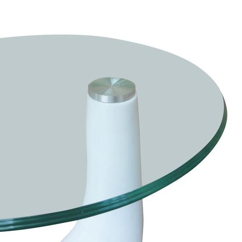 Sofabord med rund bordplade i glas højglans hvid