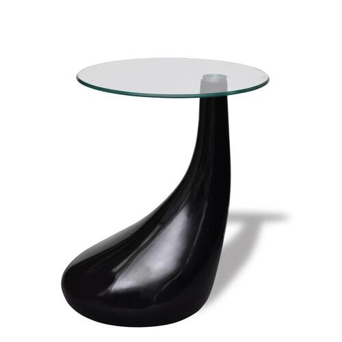 Sofabord med rund bordplade i glas højglans sort