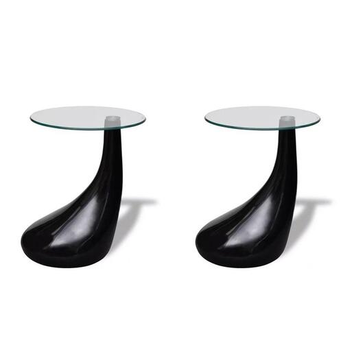 Sofabord 2 stk. med rund bordplade i glas højglans sort