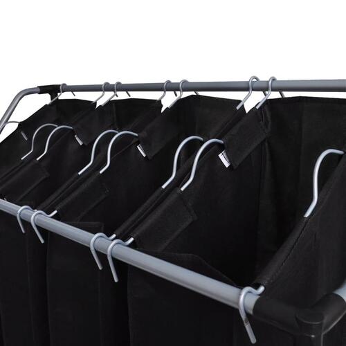 Vasketøjskurv med 4 poser sort grå