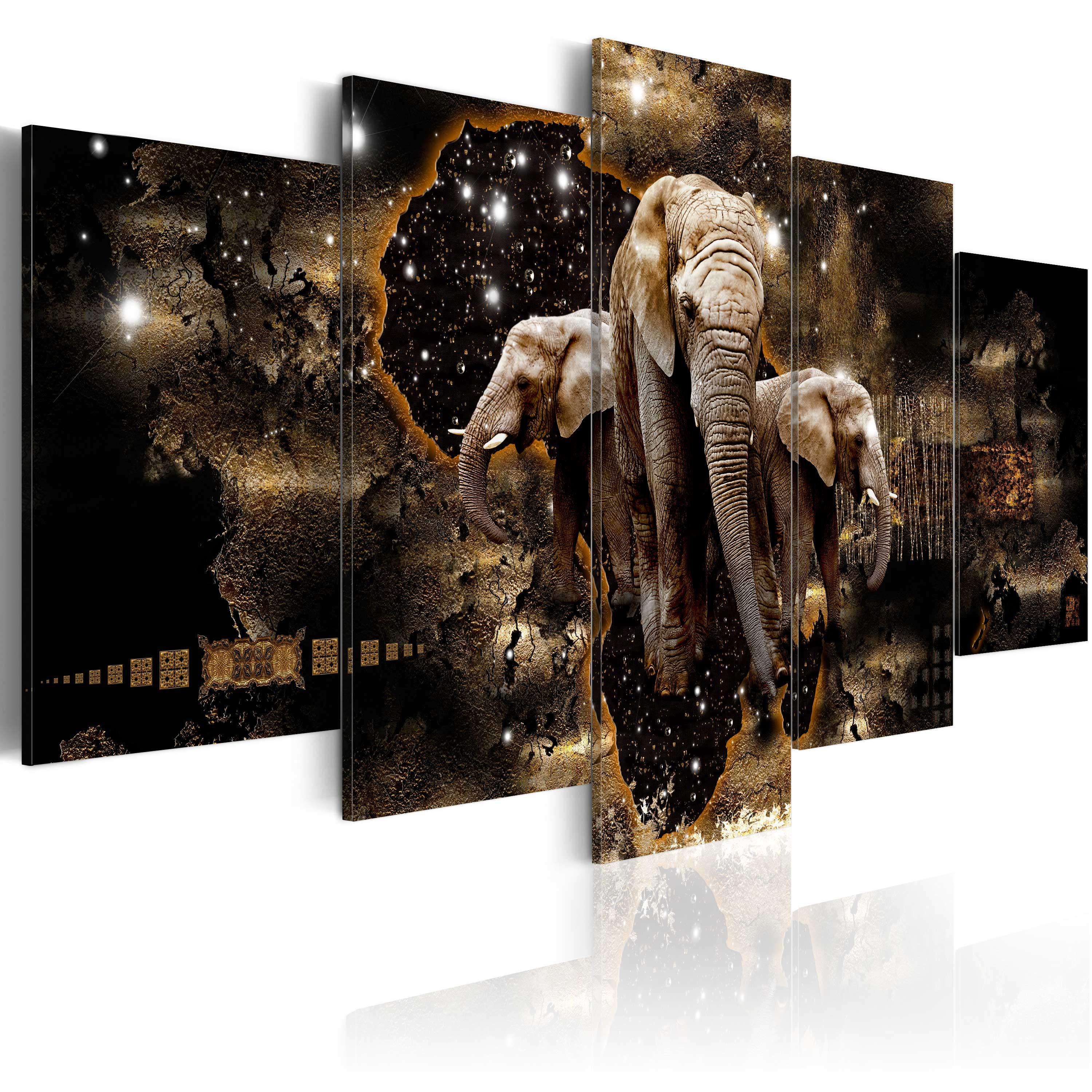 Billede - Brown Elephants (5 dele) Wide - 225 x 112.5 cm - Premium Print billede