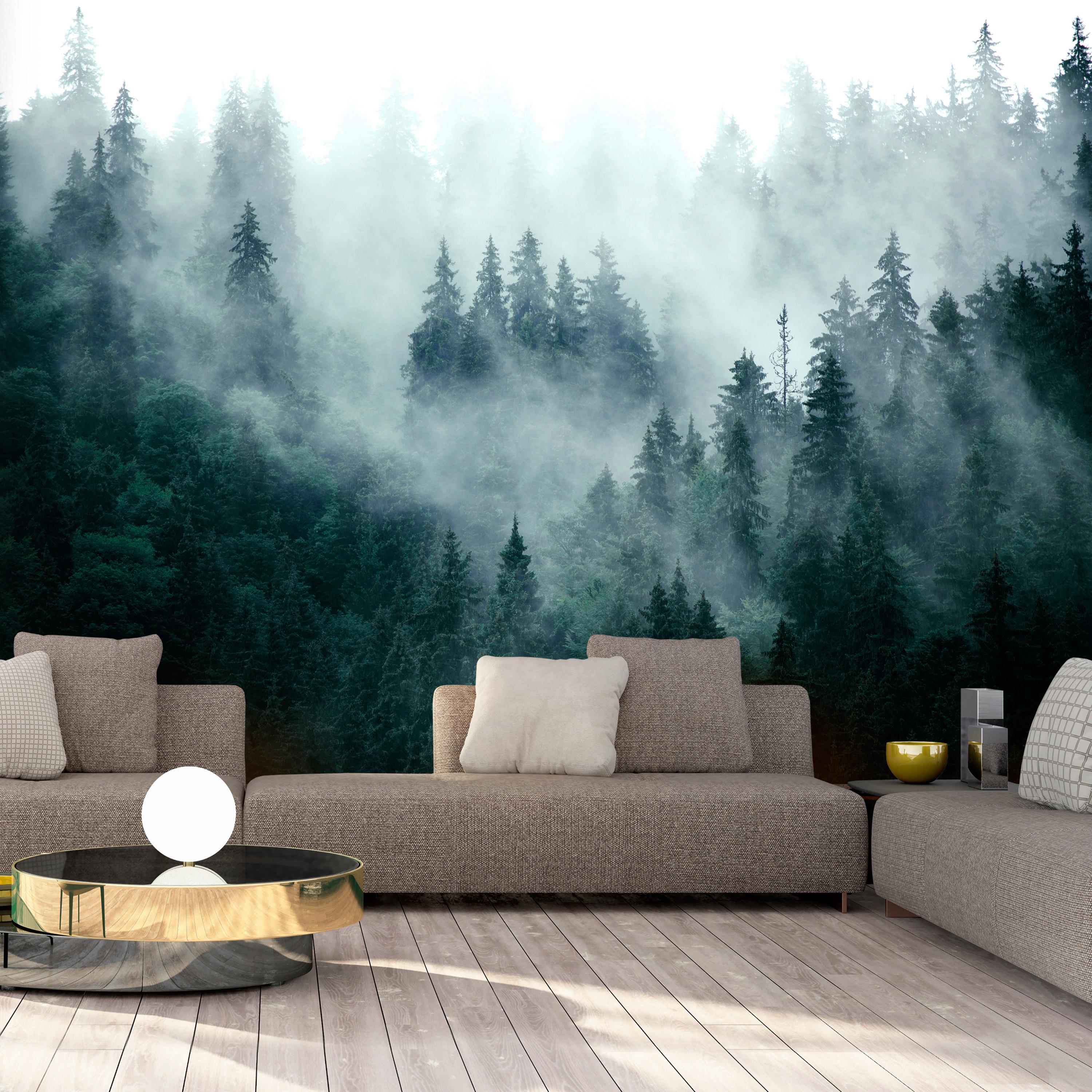 Fototapet - Mountain Forest (Dark Green) - 250 x 175 cm - Standard billede