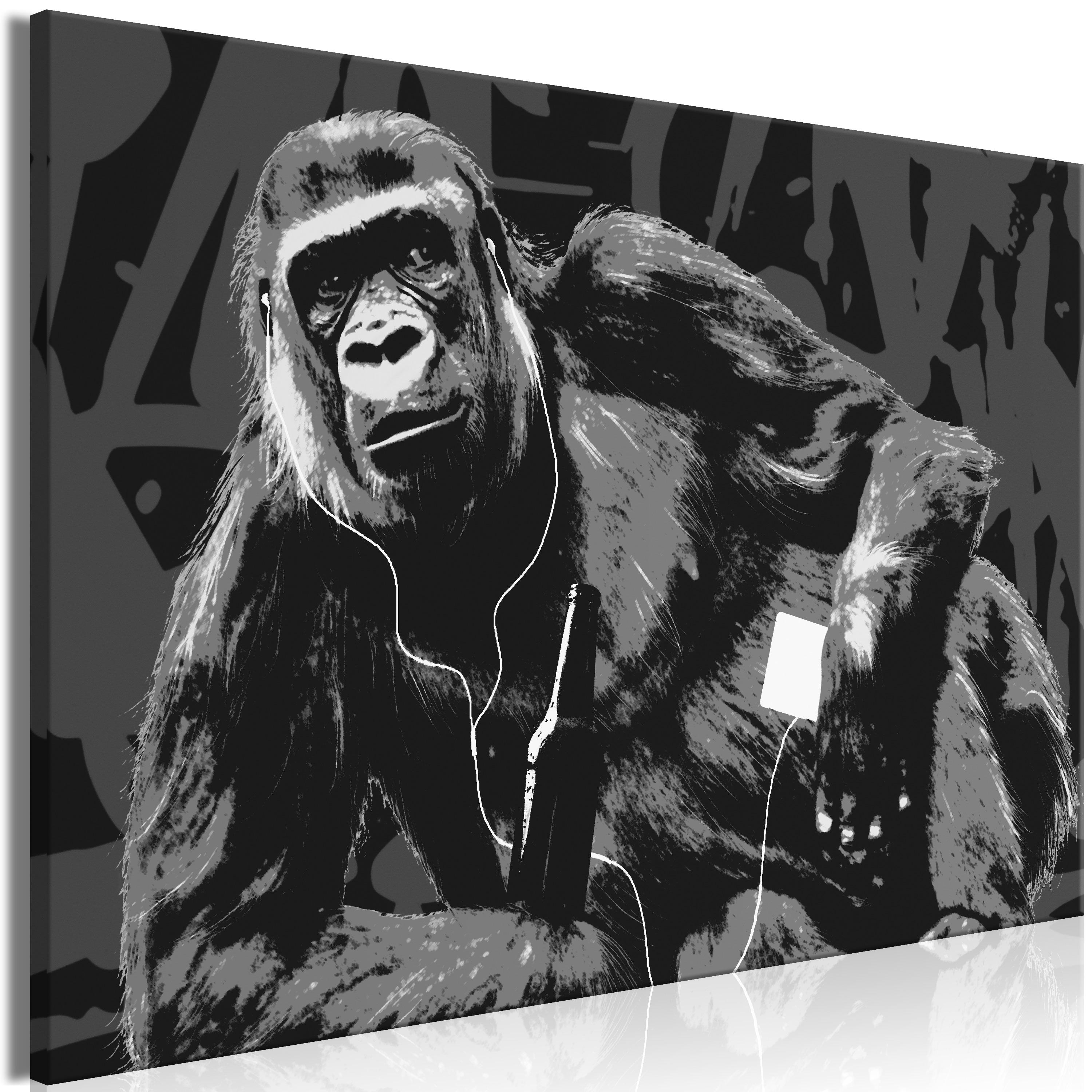 Billede - Pop Art Monkey (1 Part) Narrow Grey - 120 x 80 cm - Premium Print billede
