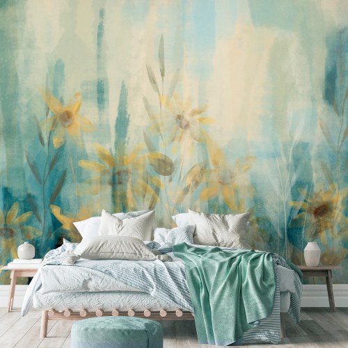 Fototapet A touch of summer med blomstermotiv i blå nuancer