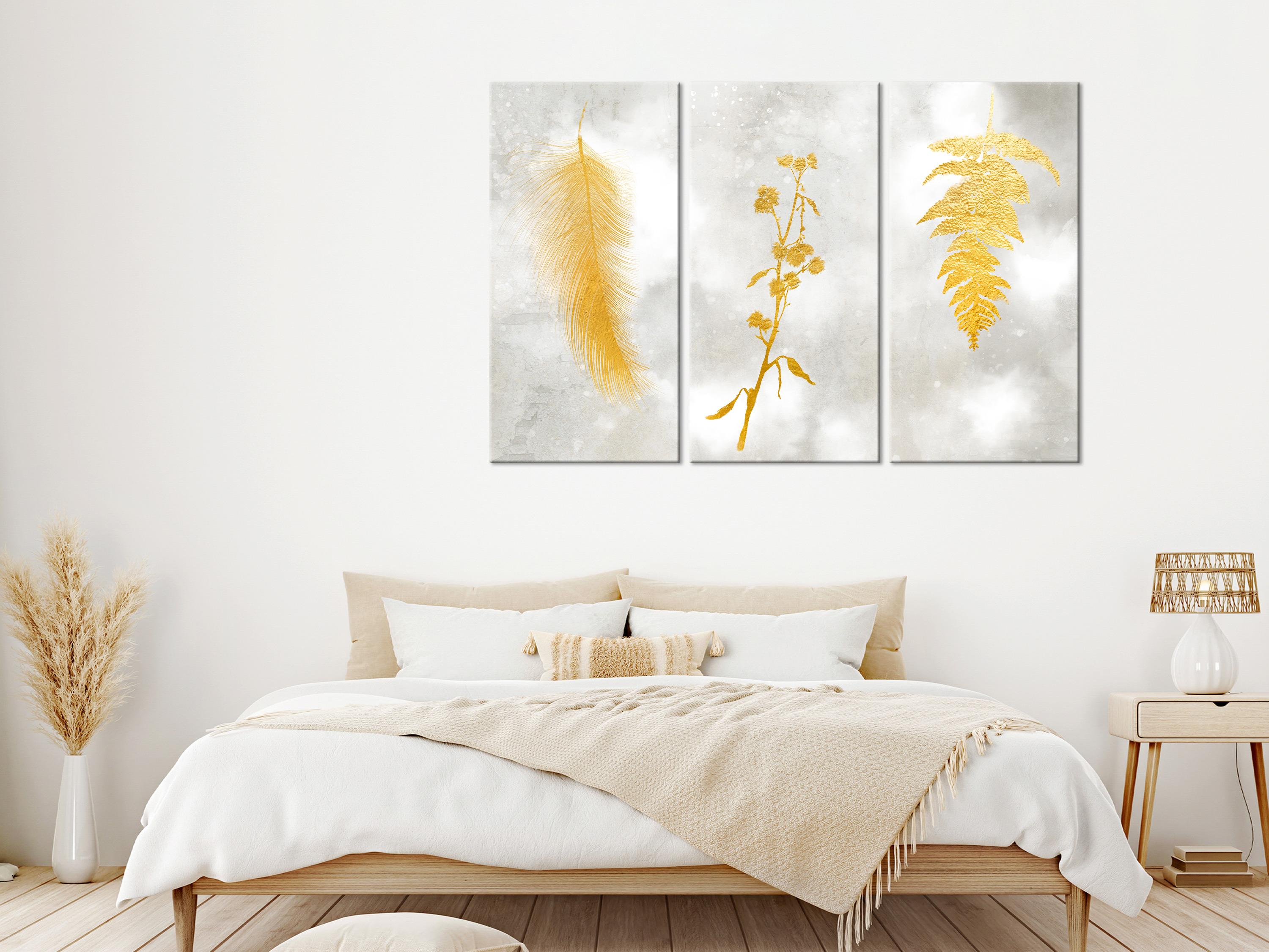 Lærredsbillede Delicate Chic i 3 dele med bladmotiver - 90 x 60 cm - Standard billede