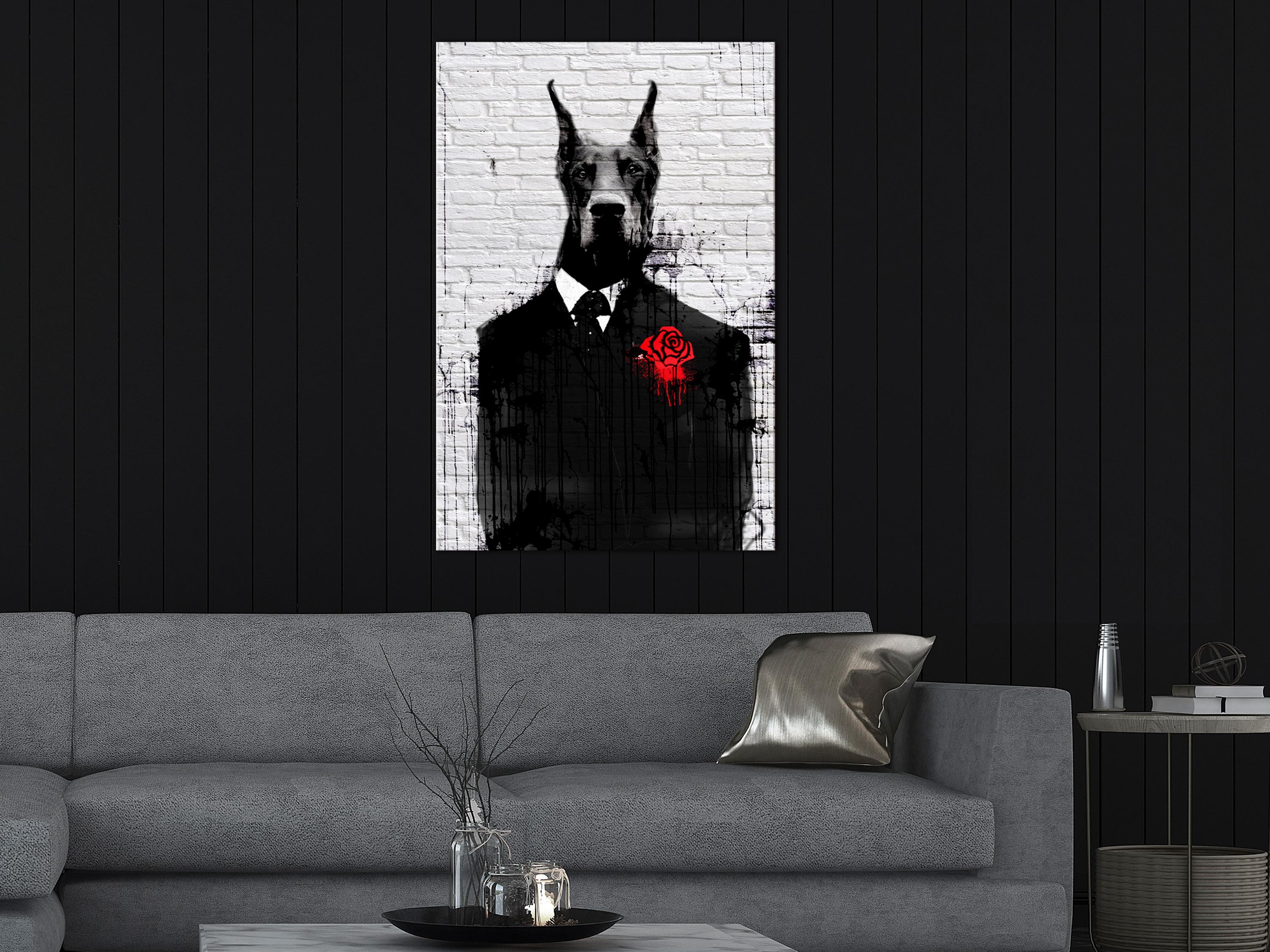 Billede - Doberman in Suit (1 Part) Vertical - 80 x 120 cm - Premium Print billede