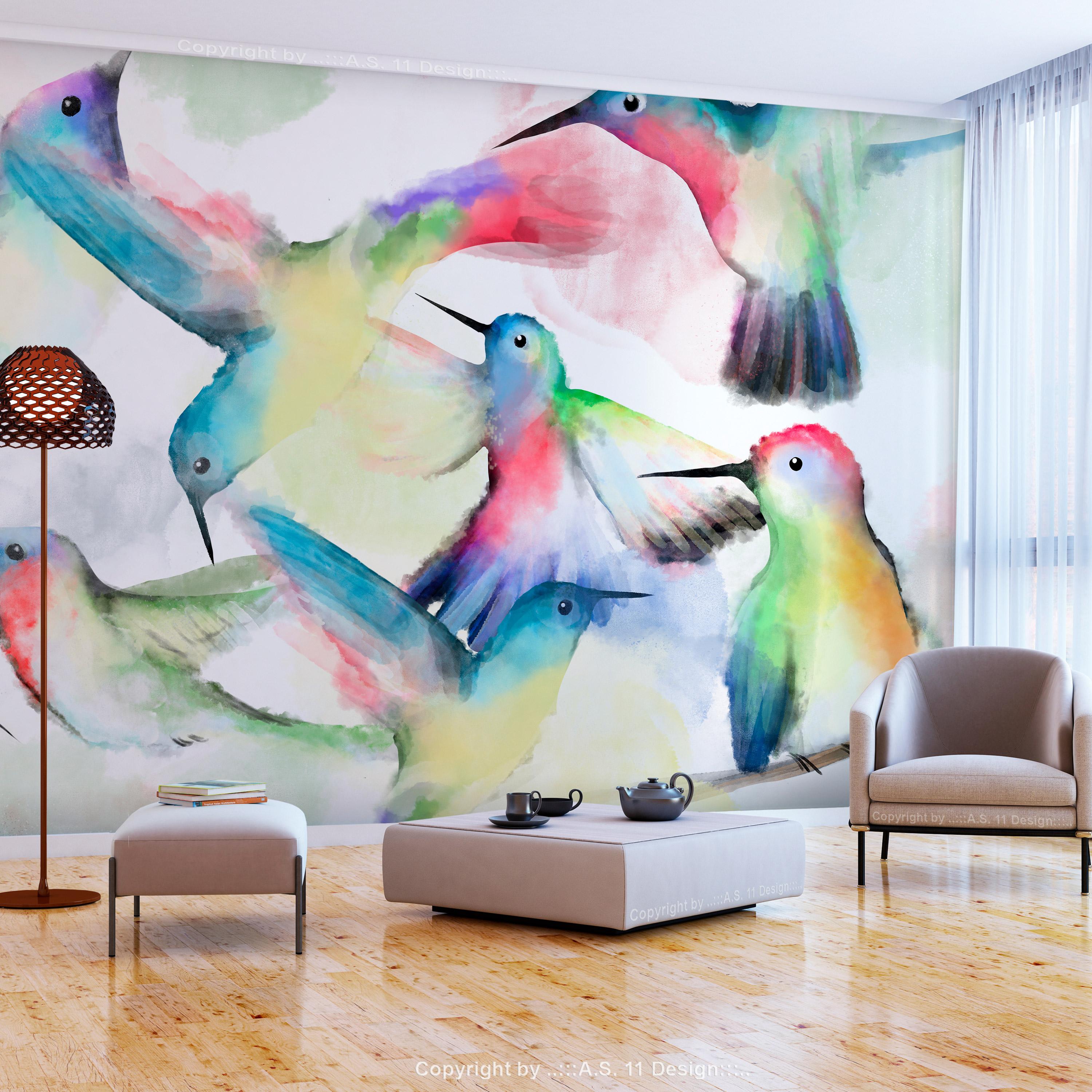 Fototapet - Watercolor Birds - 100 x 70 cm - Standard billede