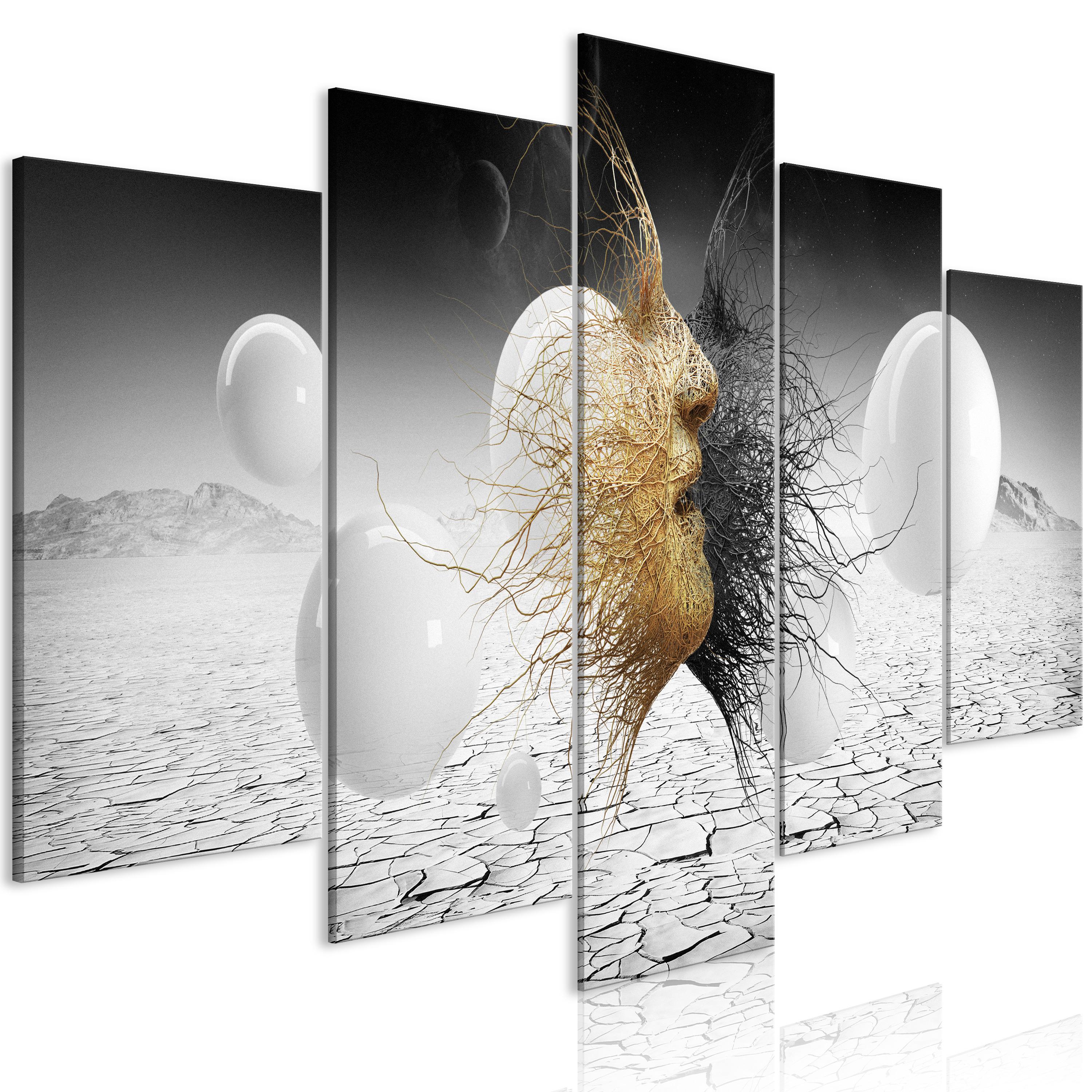 Billede - Woven Faces (5 dele) Wide Golden - 225 x 112.5 cm - Premium Print billede