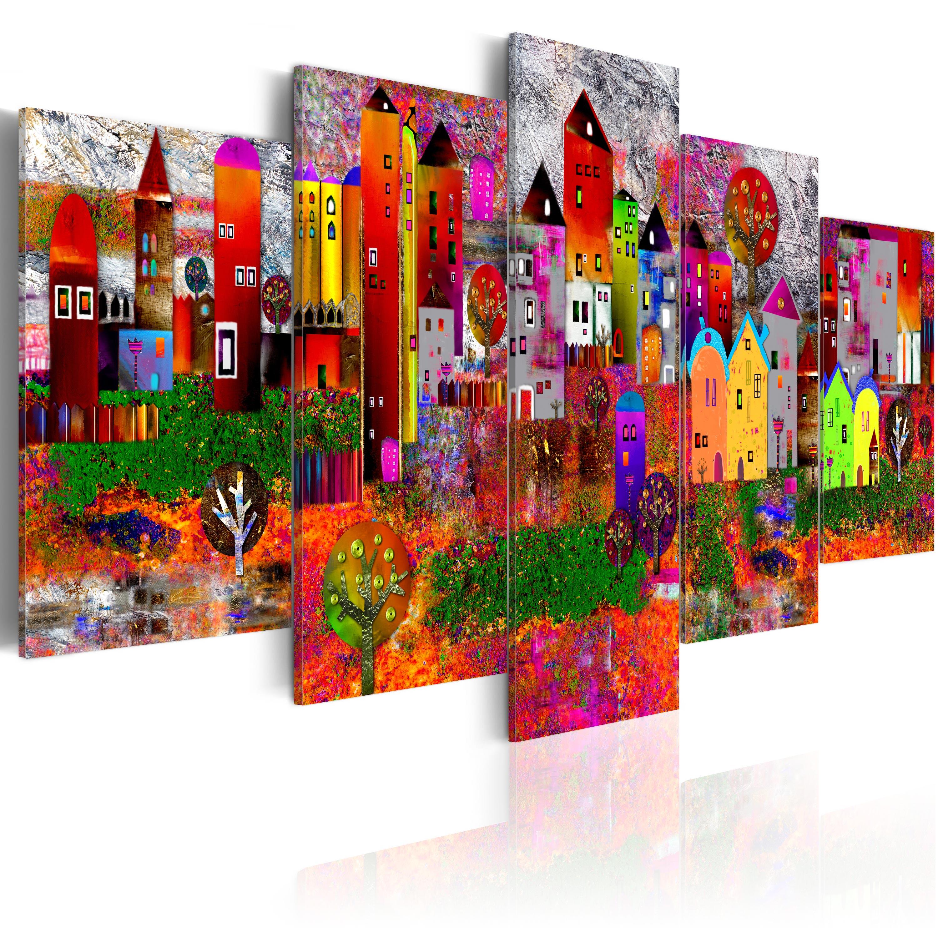 Billede - Colourful Small Town - 225 x 112.5 cm - Premium Print billede