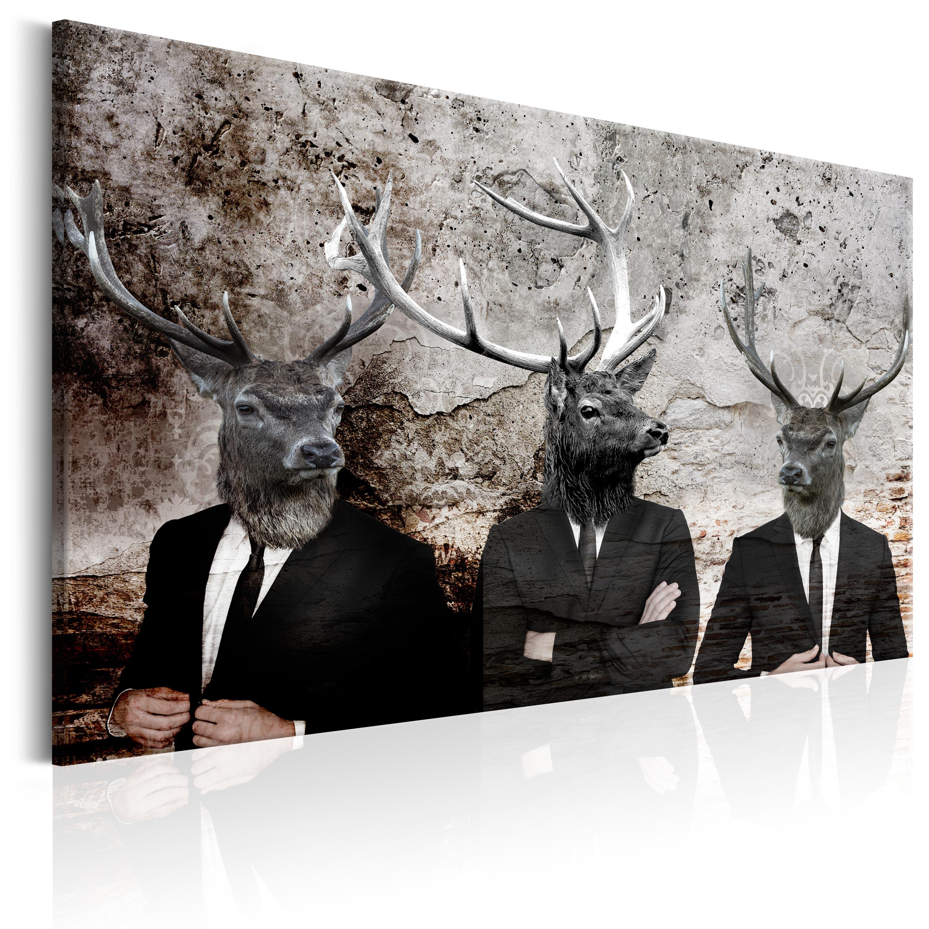 Billede - Deer in Suits - 90 x 60 cm - På italiensk lærred billede