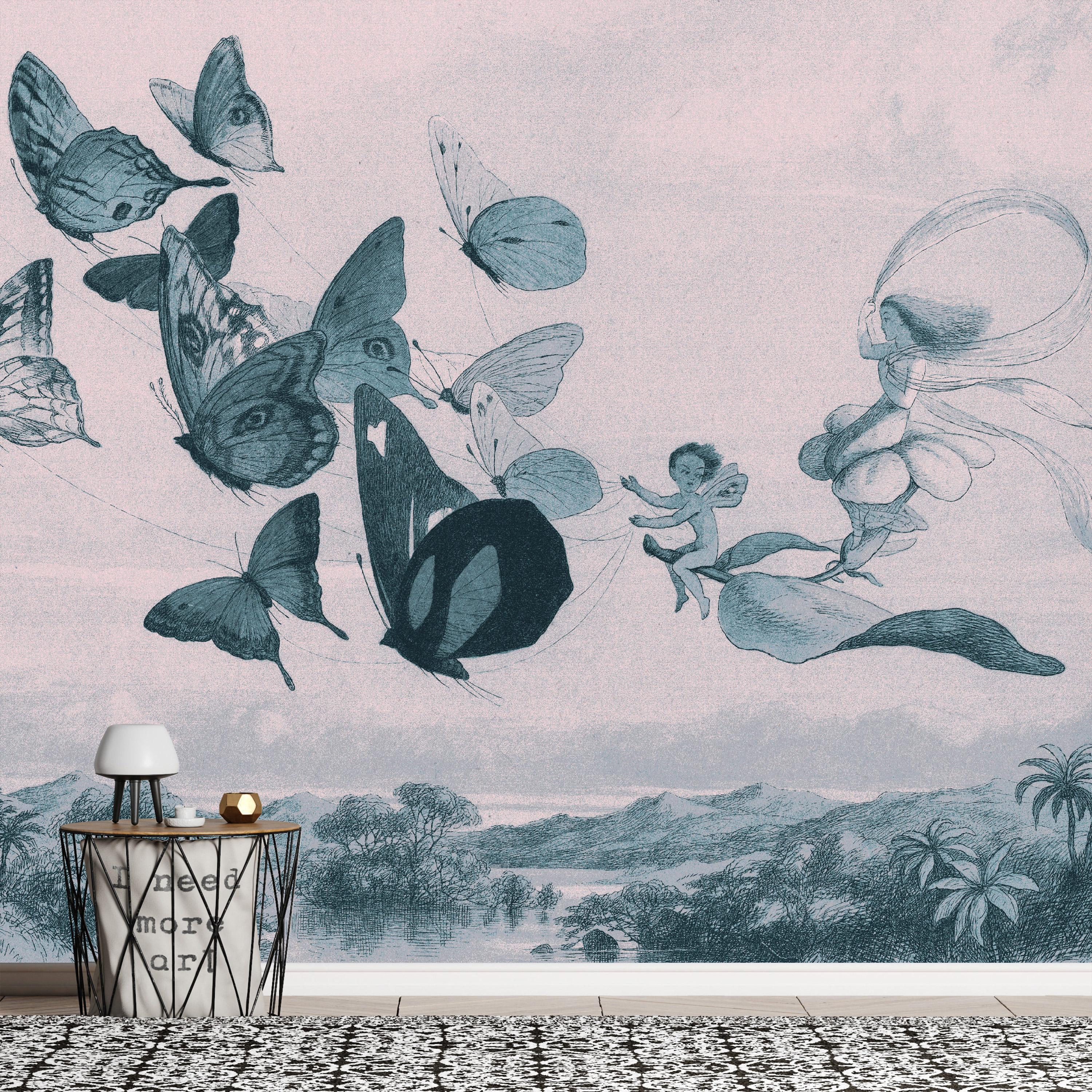 Fototapet - Butterflies and Fairy - 300 x 210 cm - Standard billede
