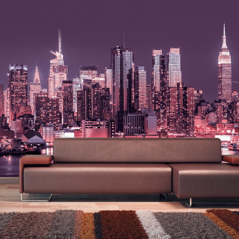 Fototapet - NYC: Purple Nights - 350 x 245 cm - Standard billede