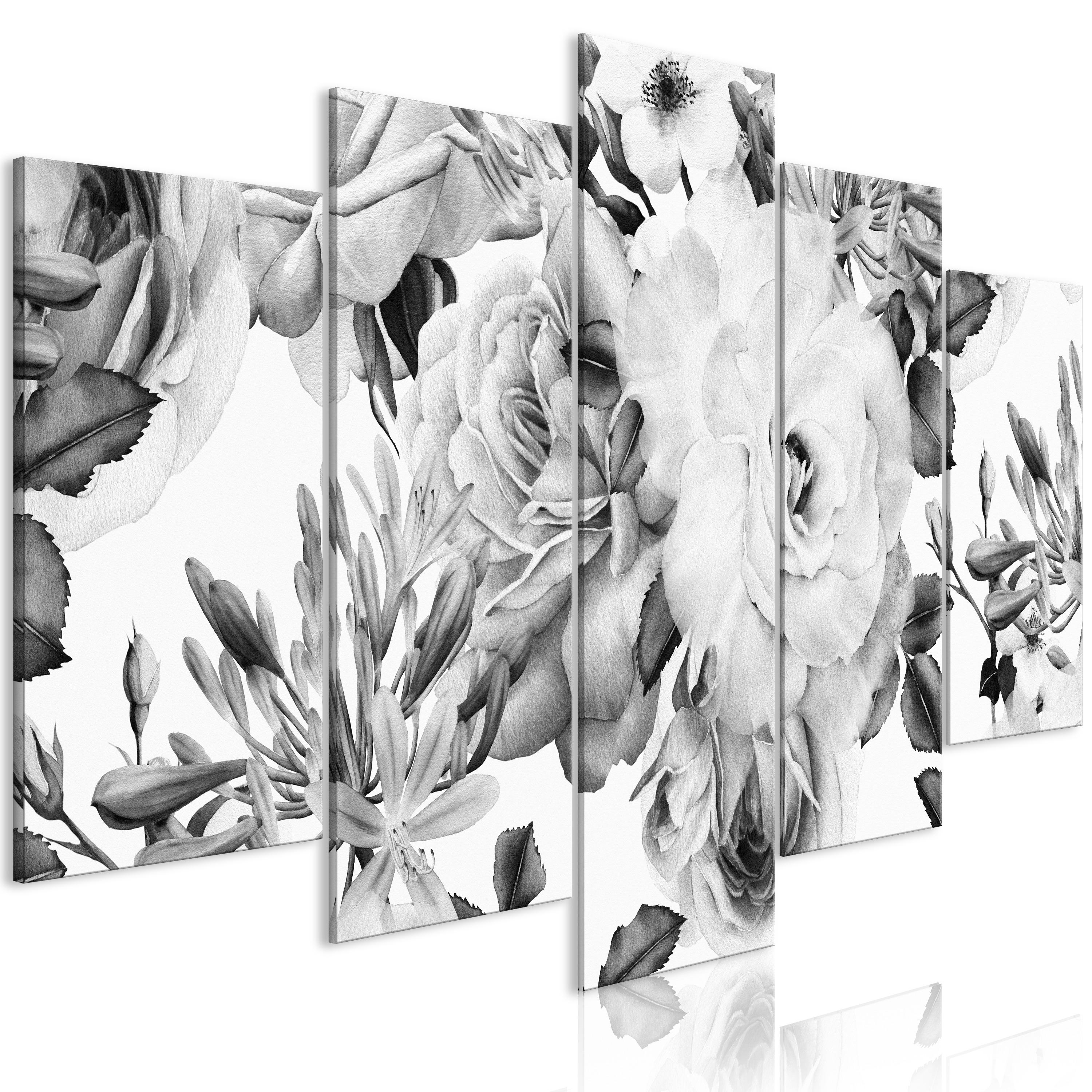 Billede - Rose Composition (5 dele) Wide Black and White - 225 x 112.5 cm - Premium Print billede