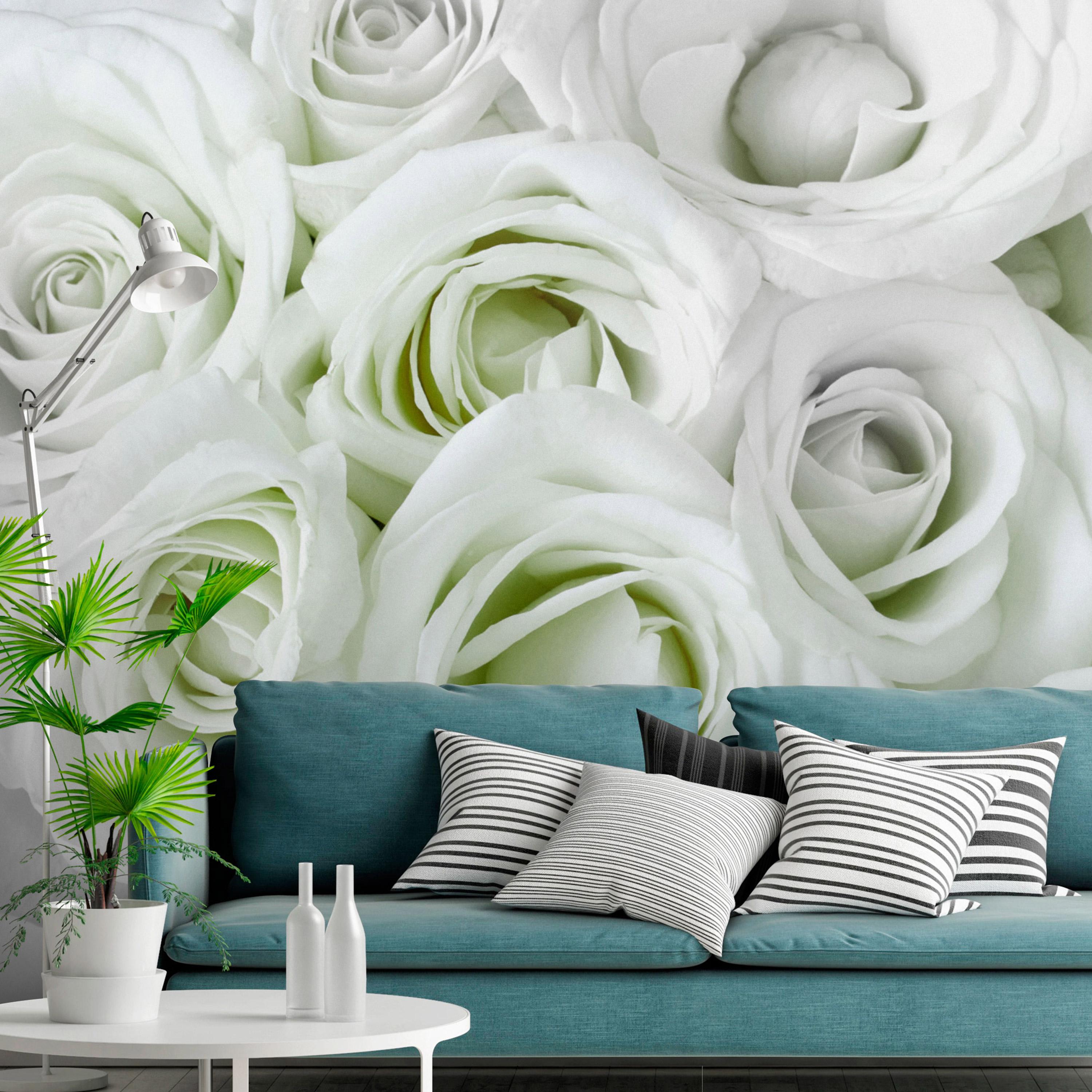 Fototapet - Satin Rose (Green) - 350 x 245 cm - Standard billede