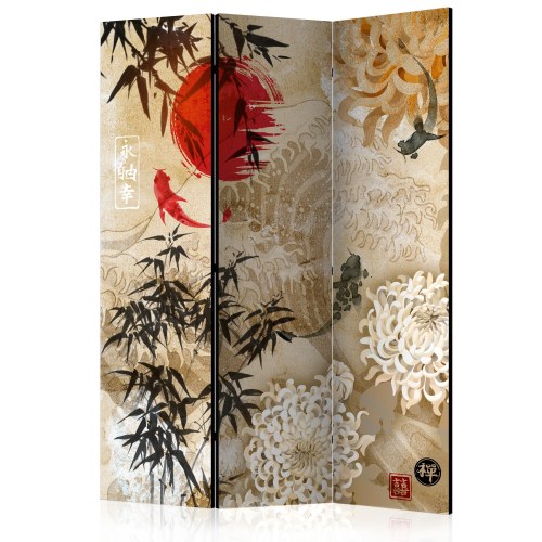 Orientalsk 3-panels skærmvæg Fish Dance 135 x 172 cm