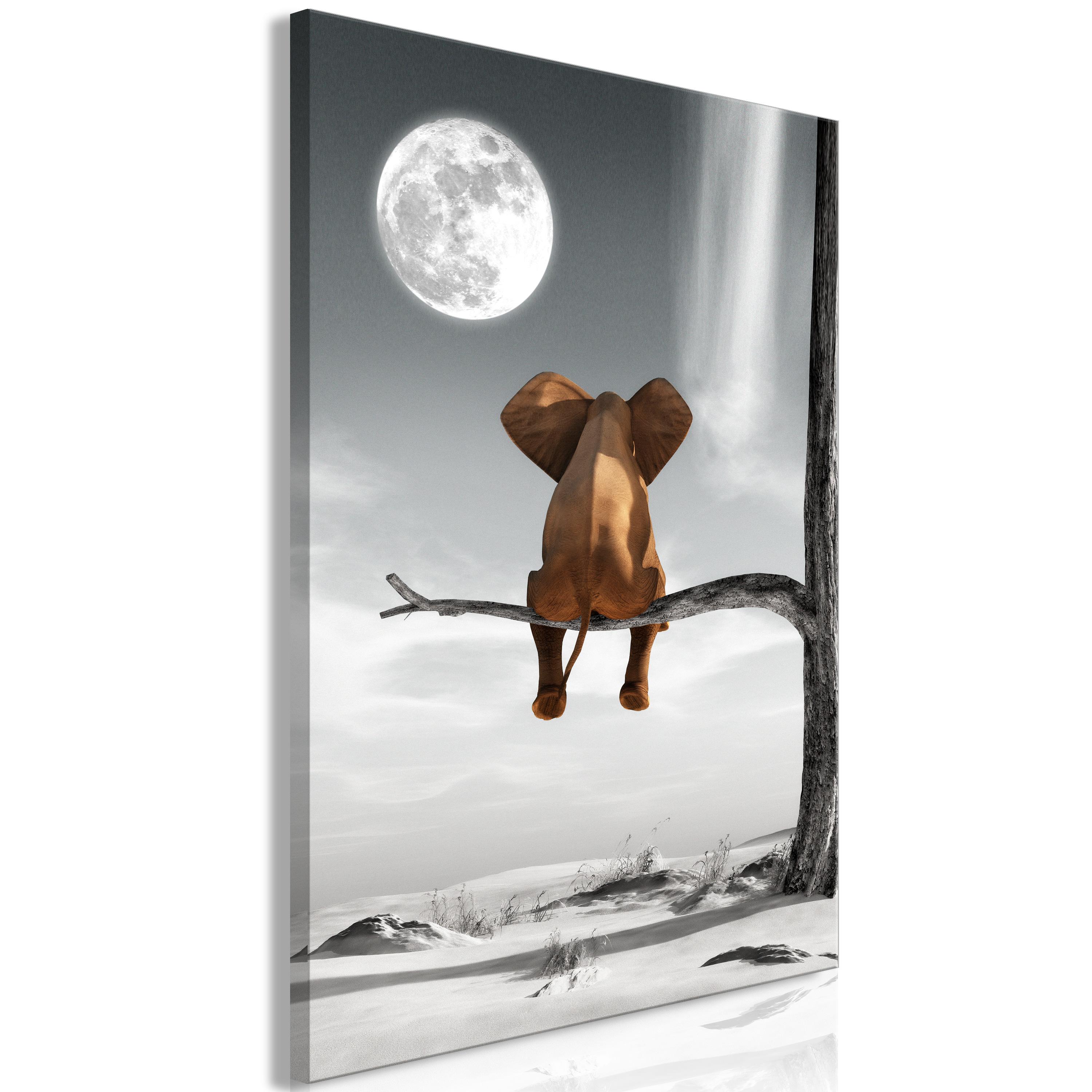 Billede - Elephant and Moon (1 Part) Vertical - 80 x 120 cm - Premium Print billede