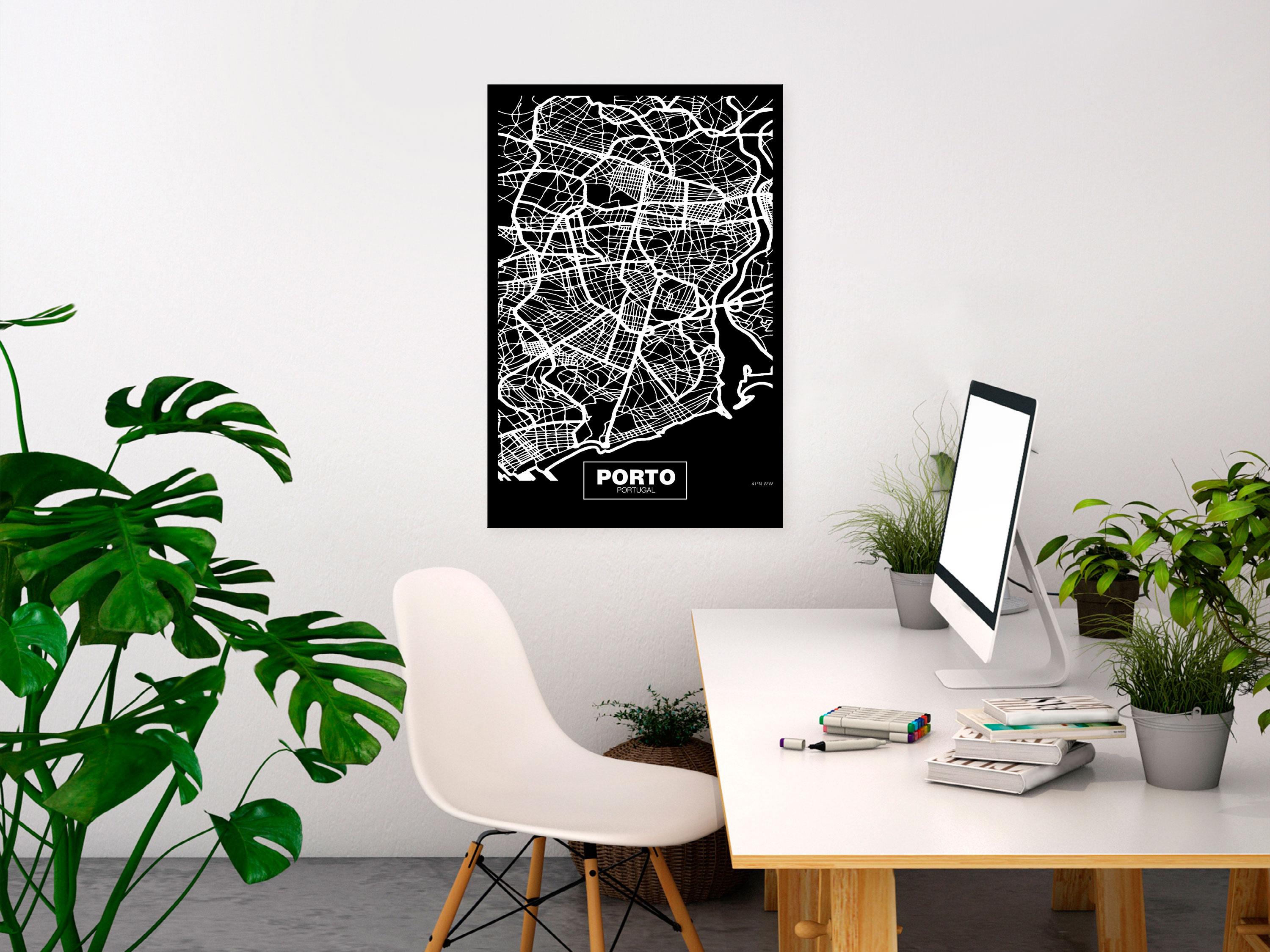 Billede - Negative Map: Porto (1 Part) Vertical - 60 x 90 cm - Standard billede