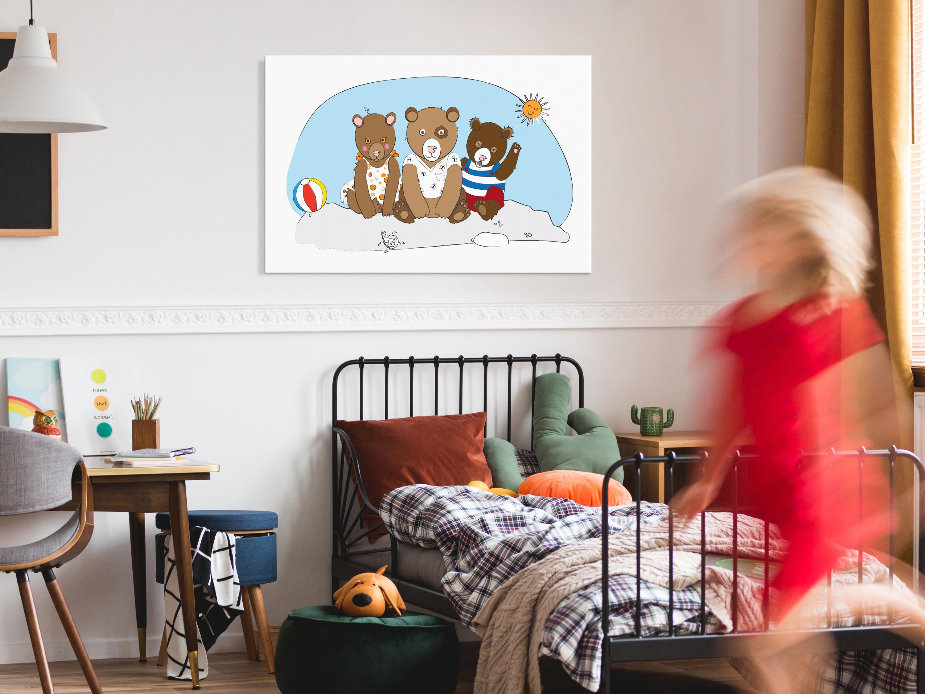 Billede - Teddy Bears on the Beach (1 Part) Wide - 90 x 60 cm - Premium Print billede